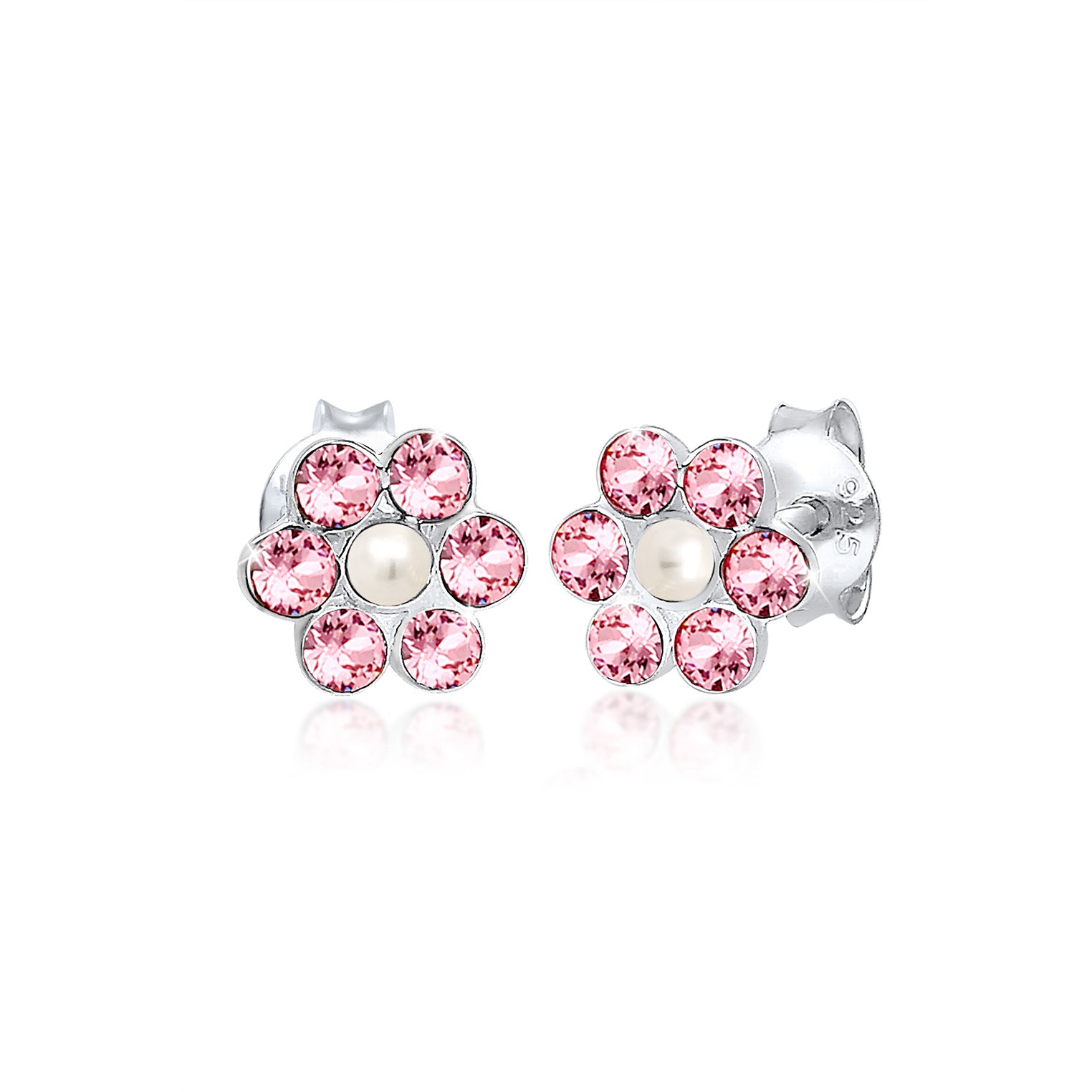 Rosa - Elli | Ohrring Blume | Perle, Kristall ( Rosa ) | 925er Sterling Silber