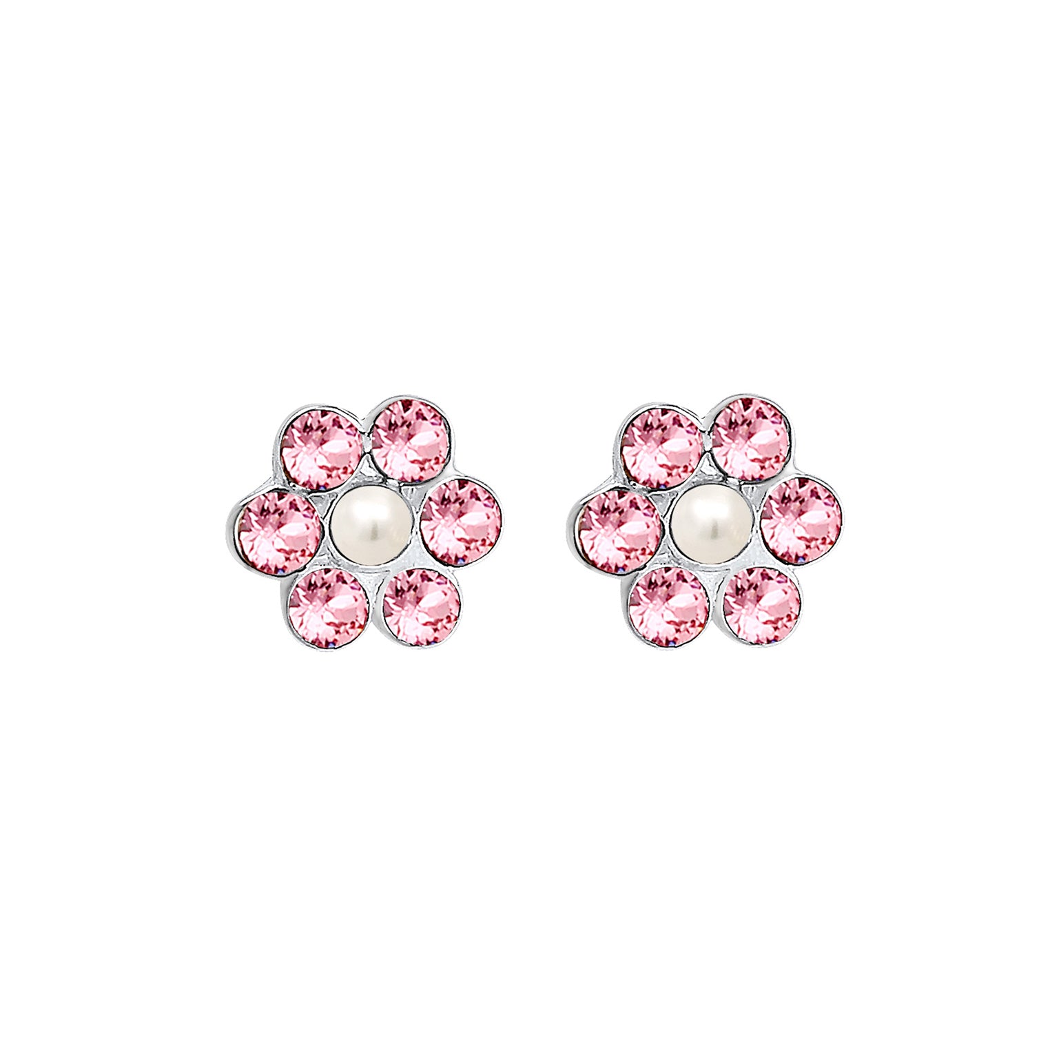 Rosa - Elli | Ohrring Blume | Perle, Kristall ( Rosa ) | 925er Sterling Silber