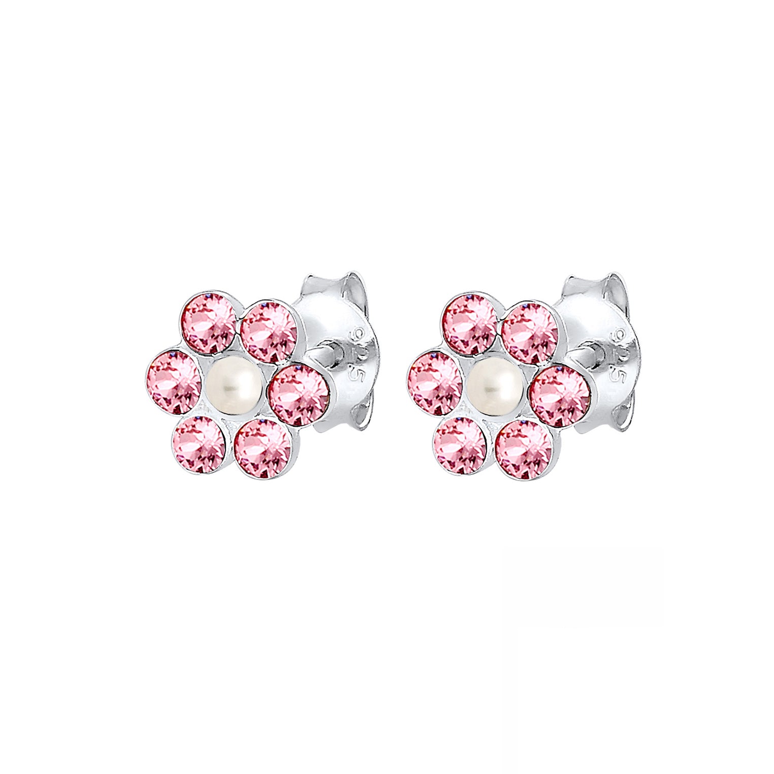 Rosa - Elli | Ohrring Blume | Perle, Kristall ( Rosa ) | 925er Sterling Silber