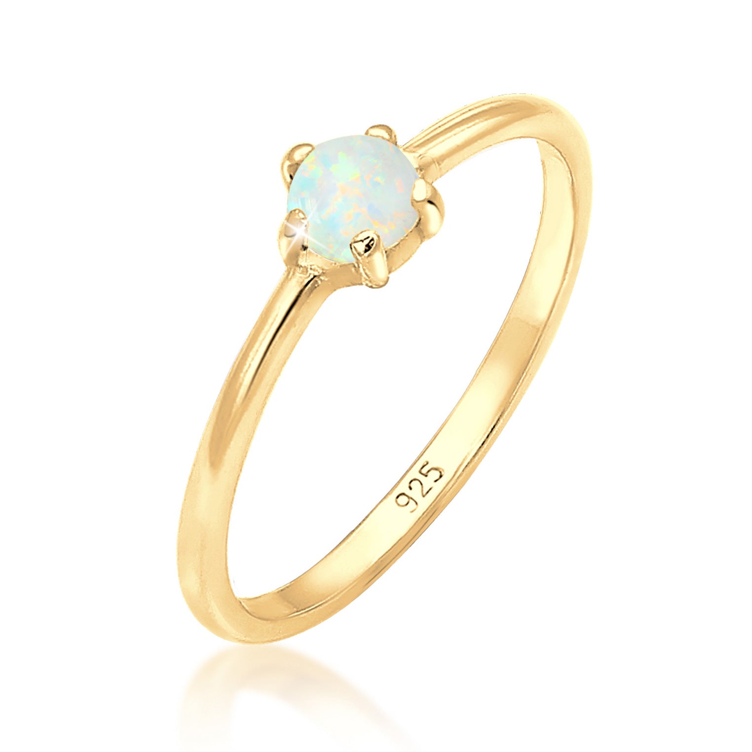 Gold - Elli | Ring | Opal ( Weiß ) | 925 Sterling Silber vergoldet