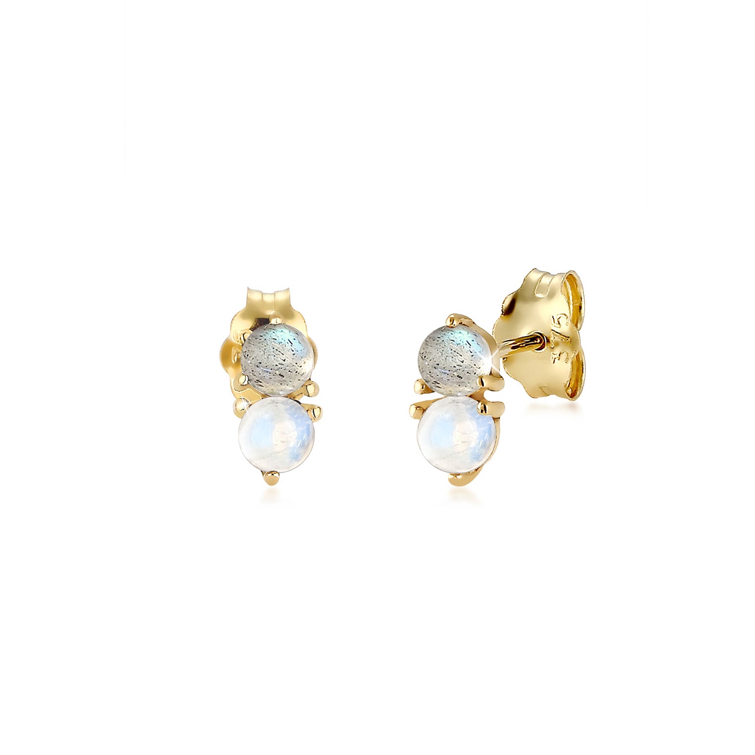 Gold - Elli PREMIUM | Ohrstecker | Mondstein ( Weiß ) | 375 Gelbgold