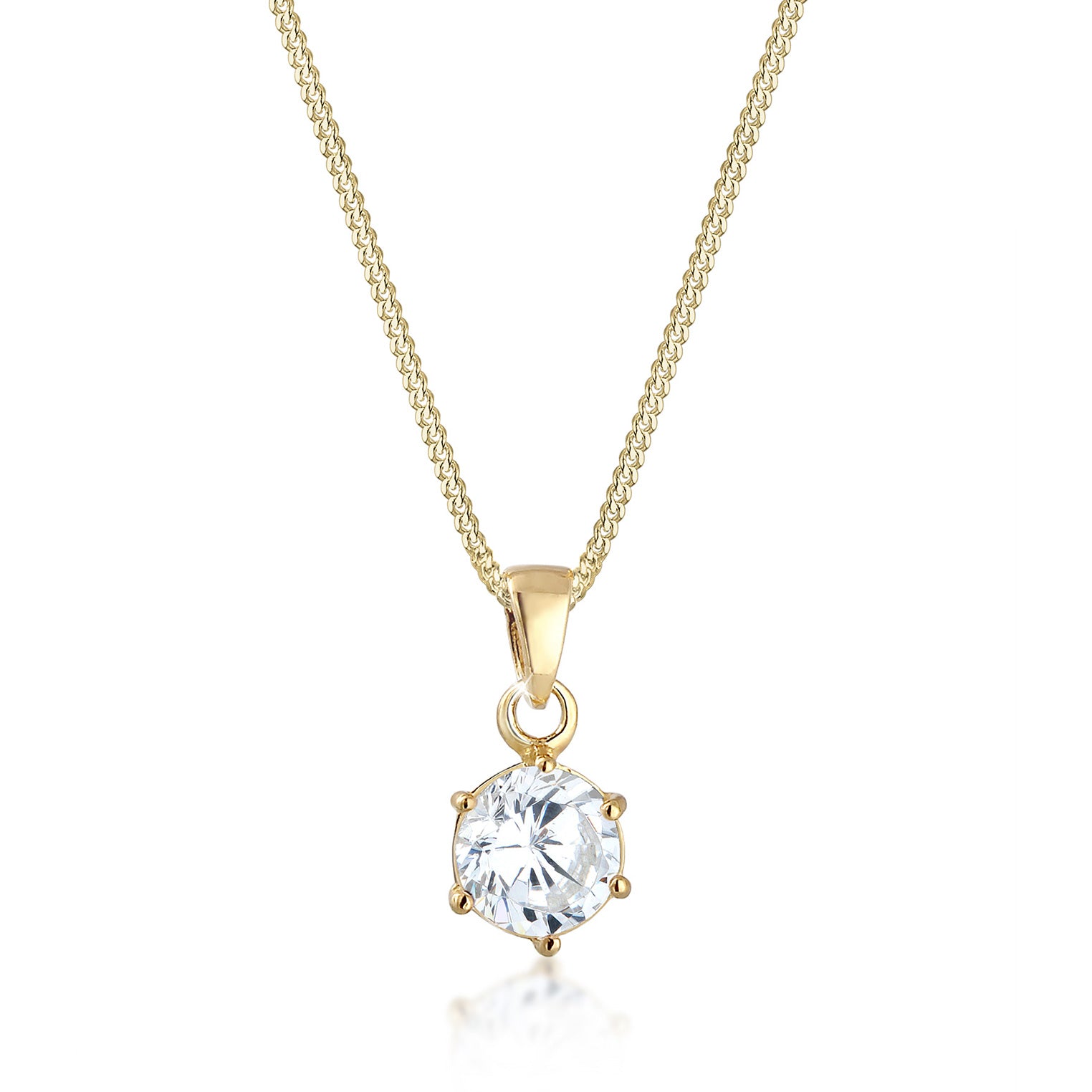 Gold - Elli PREMIUM | Solitär-Kette | Zirkonia (Weiß) | 375 Gelbgold