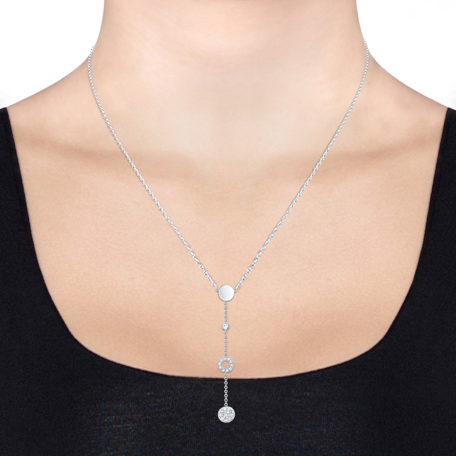 Silber - Elli | Halskette Kreis | Mit Kristallen von Swarovski® (Weiß) | 925er Sterling Silber