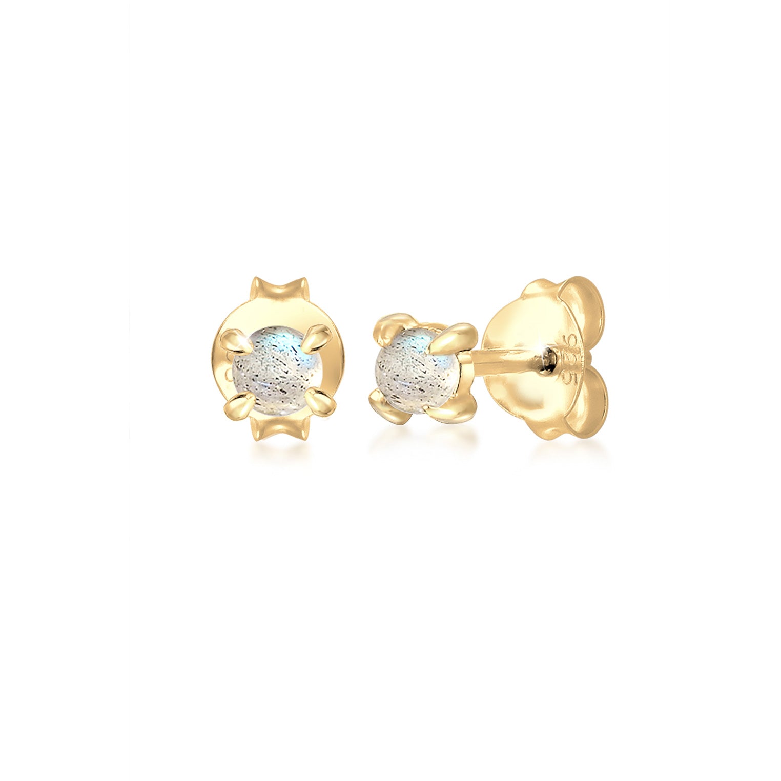Gold - Elli | Ohrstecker | Labradorit ( Grau ) | 925 Sterling Silber vergoldet