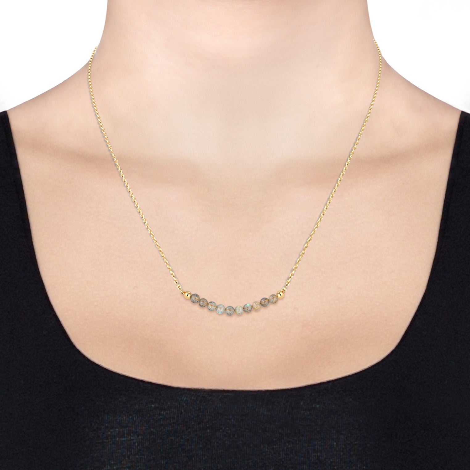 Gold - Elli | Halskette | Labradorit (Grau) | 925 Sterling Silber vergoldet