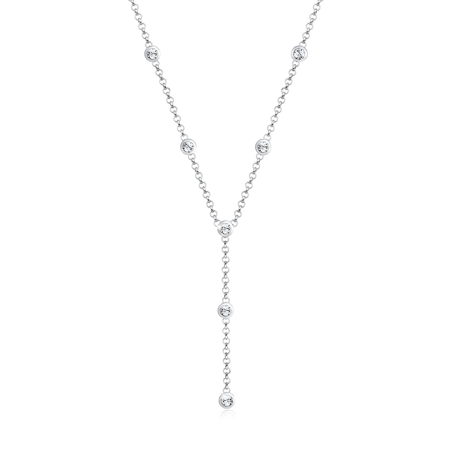 Silber - Elli | Y-Halskette | Mit Kristallen von Swarovski® (Weiß) | 925er Sterling Silber