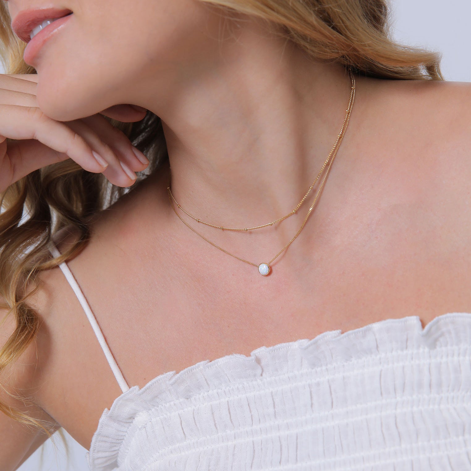 Gold - Elli | Choker | Opal (Weiß) | 925 Sterling Silber vergoldet