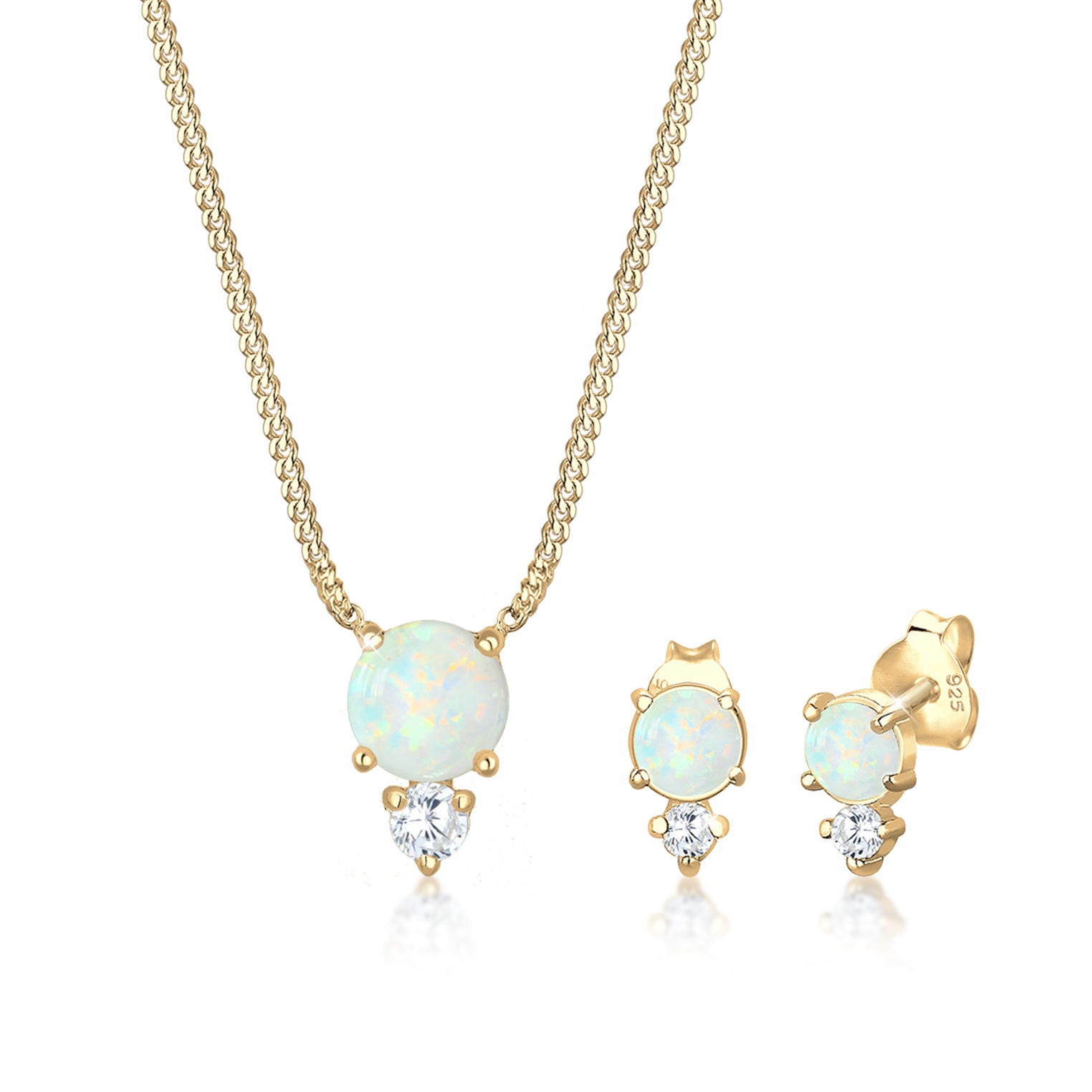 Gold - Elli | Schmuckset  | Opal ( Weiß ) | 925 Sterling Silber vergoldet