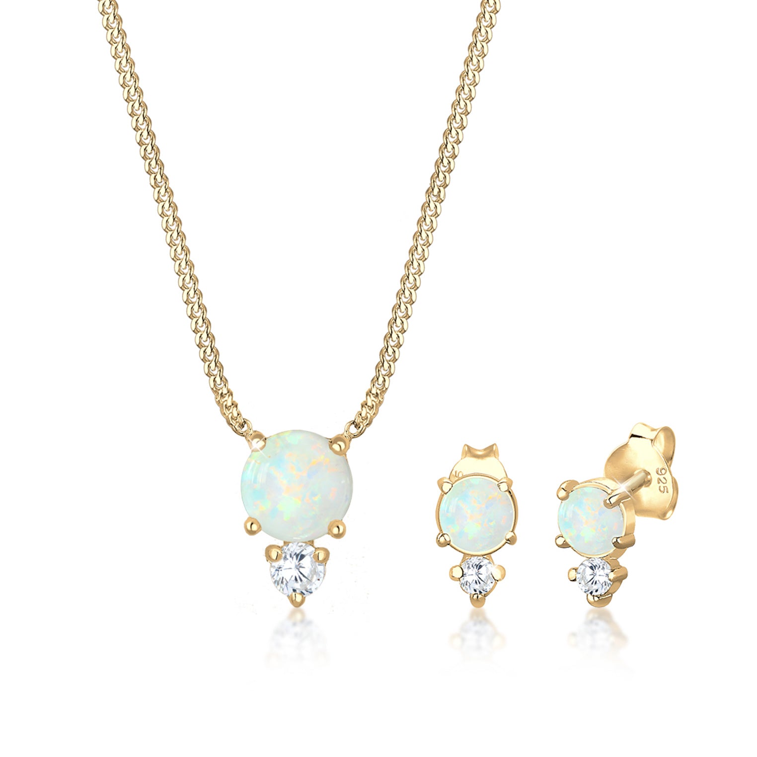 Gold - Elli | Schmuckset  | Opal ( Weiß ) | 925 Sterling Silber vergoldet