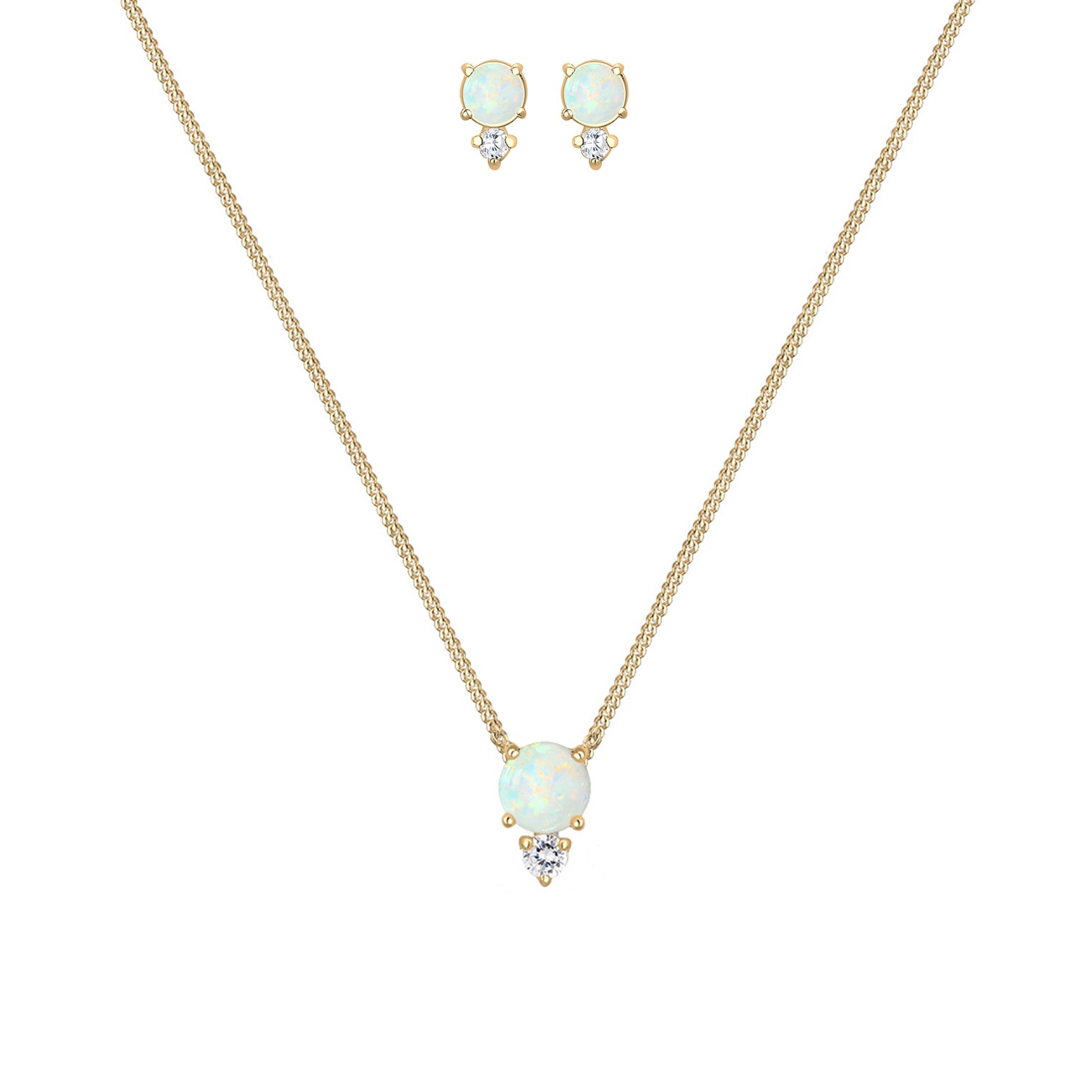 Gold - Elli | Schmuckset  | Opal ( Weiß ) | 925 Sterling Silber vergoldet