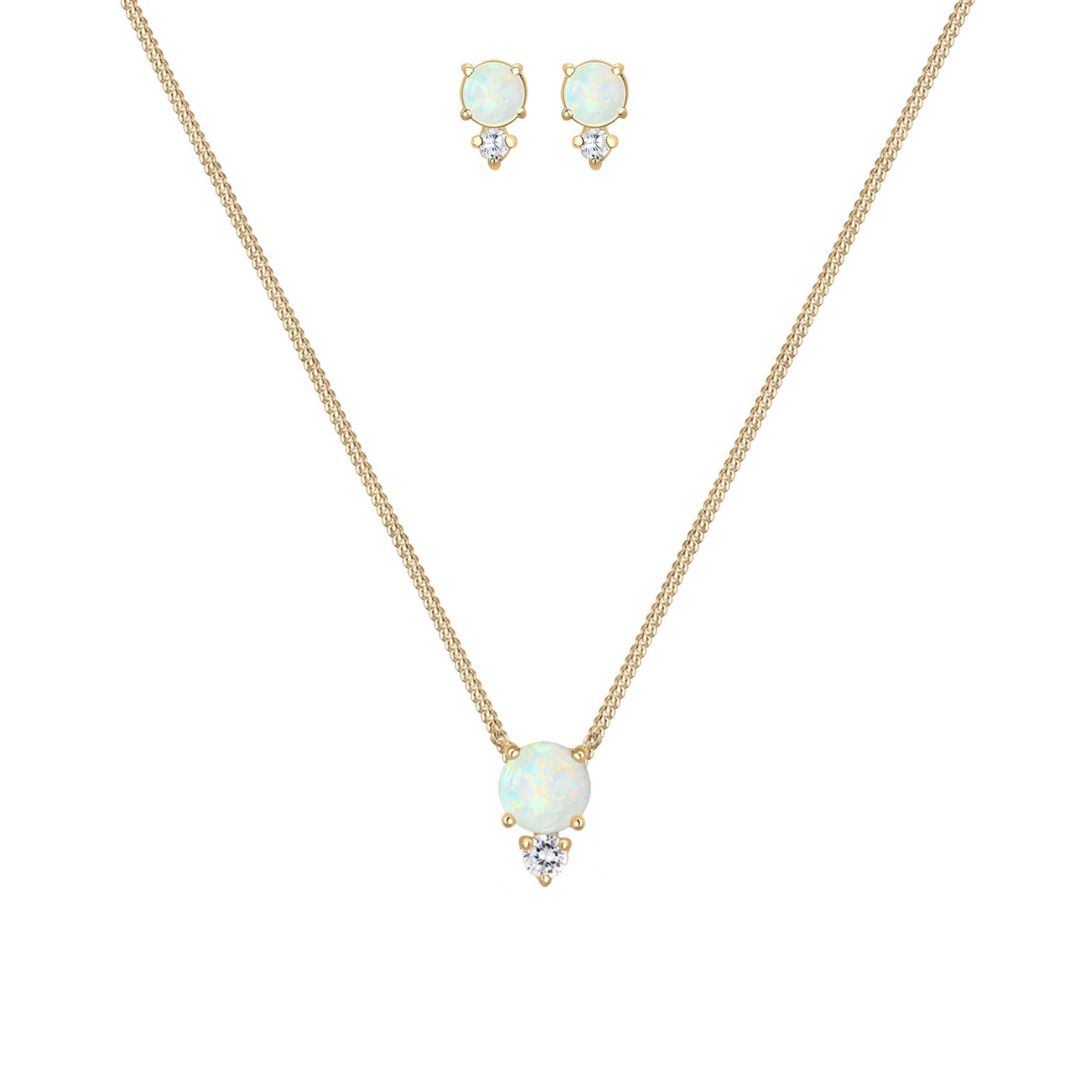 Gold - Elli | Schmuckset  | Opal ( Weiß ) | 925 Sterling Silber vergoldet