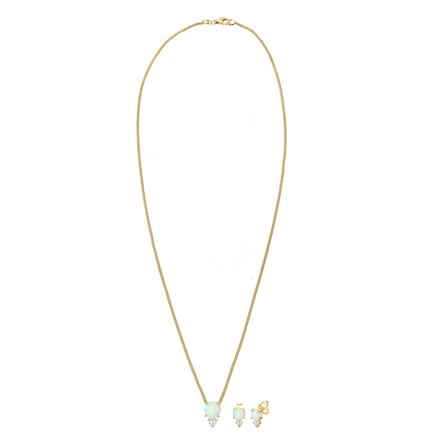 Gold - Elli | Schmuckset  | Opal ( Weiß ) | 925 Sterling Silber vergoldet