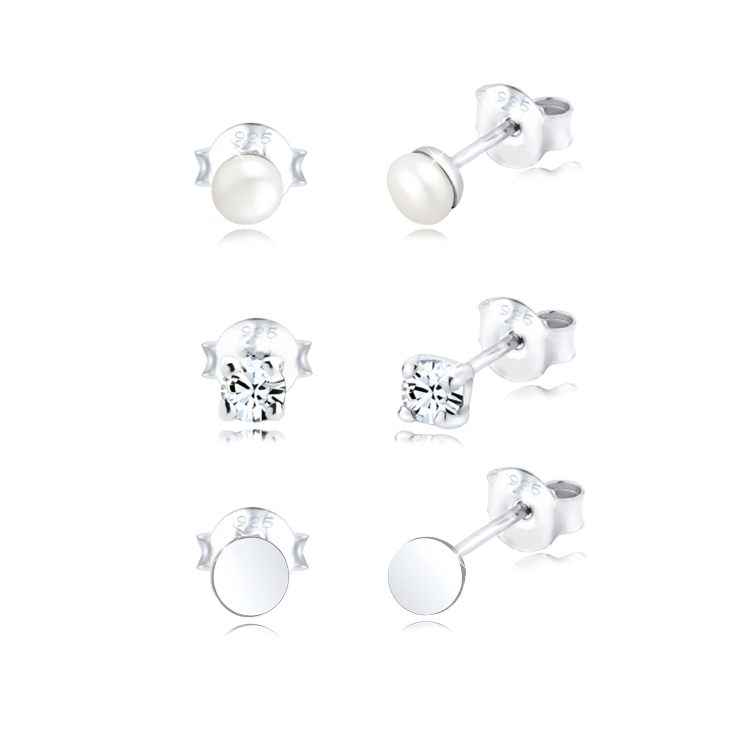 Silber - Elli | Ohrringset Geo | Süßwasserperle, Kristall ( Weiß ) | 925er Sterling Silber