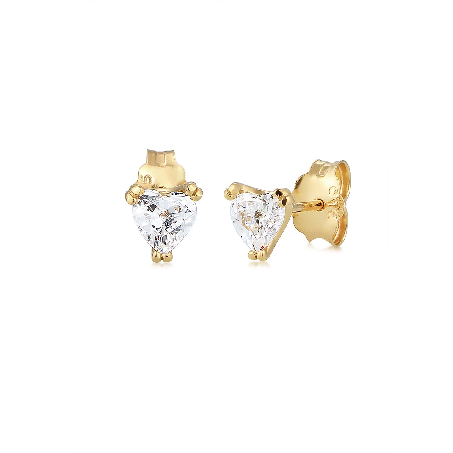 Gold - Elli PREMIUM | Ohrstecker Herz | Zirkonia ( Weiß ) | 375 Gelbgold