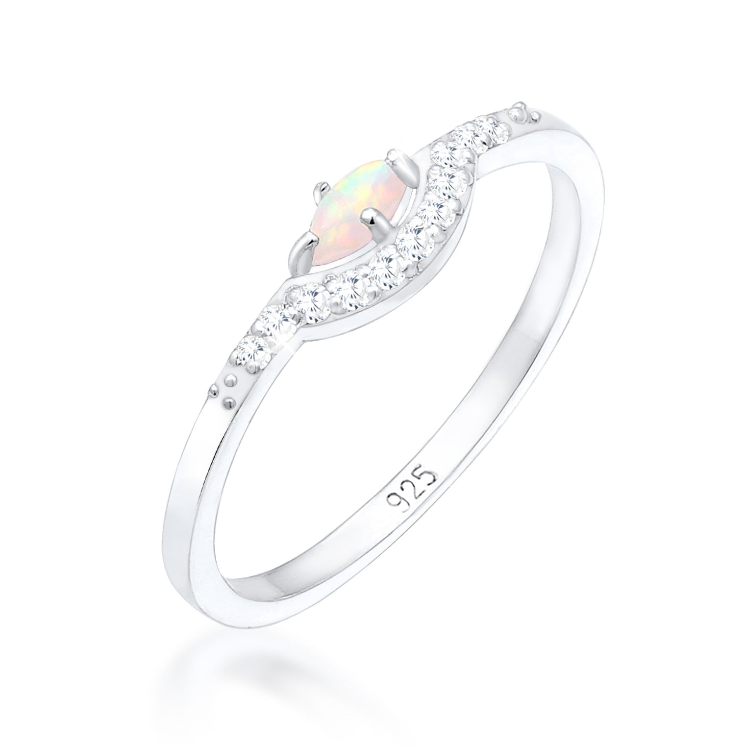 Silber - Elli | Verlobungsring | Opal ( Weiß ) | 925er Sterling Silber