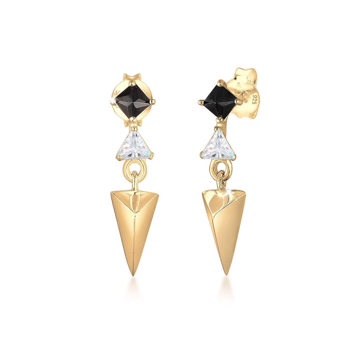 Gold - Elli | Ohrhänger Geo | Zirkonia ( Schwarz ) | 925 Sterling Silber vergoldet