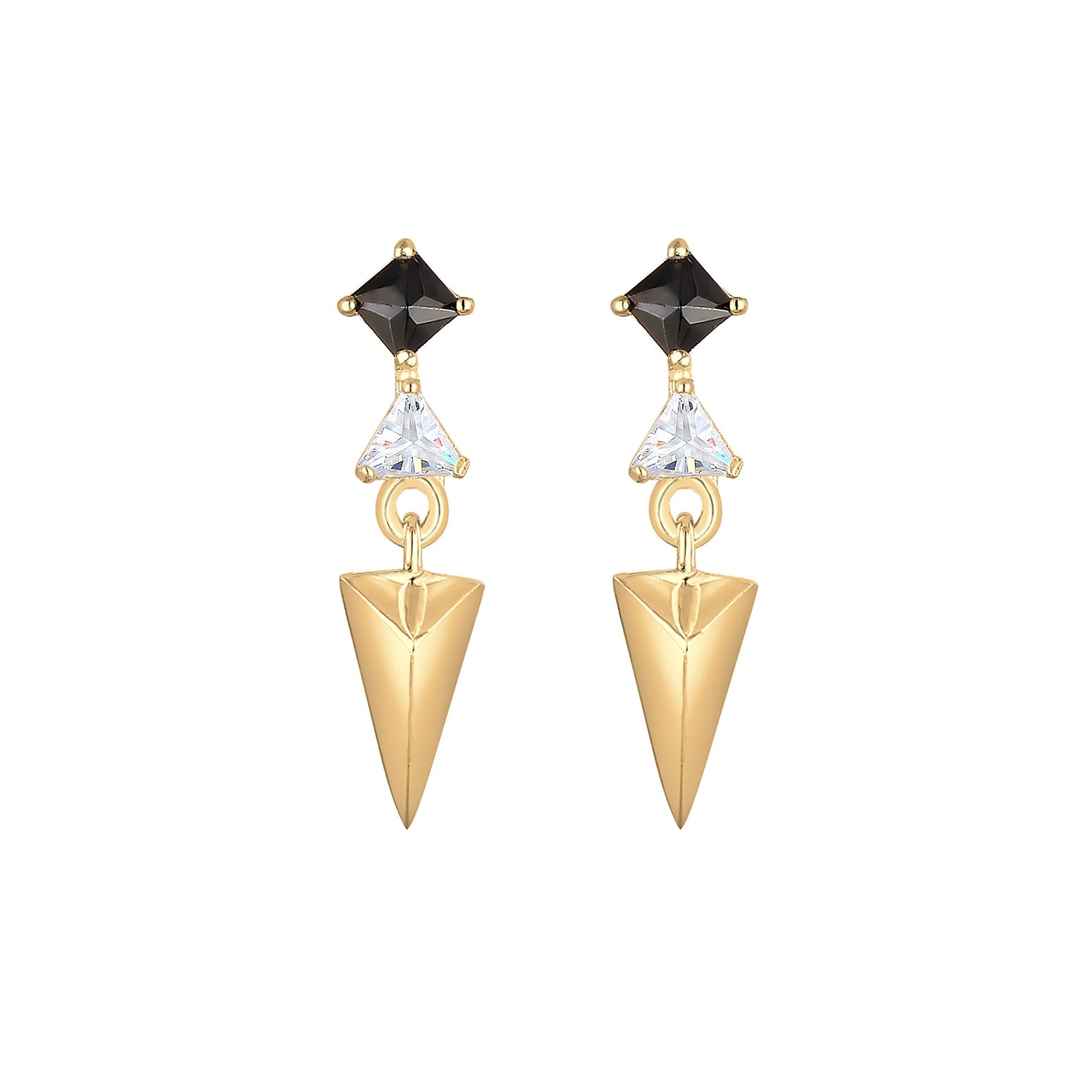 Gold - Elli | Ohrhänger Geo | Zirkonia ( Schwarz ) | 925 Sterling Silber vergoldet