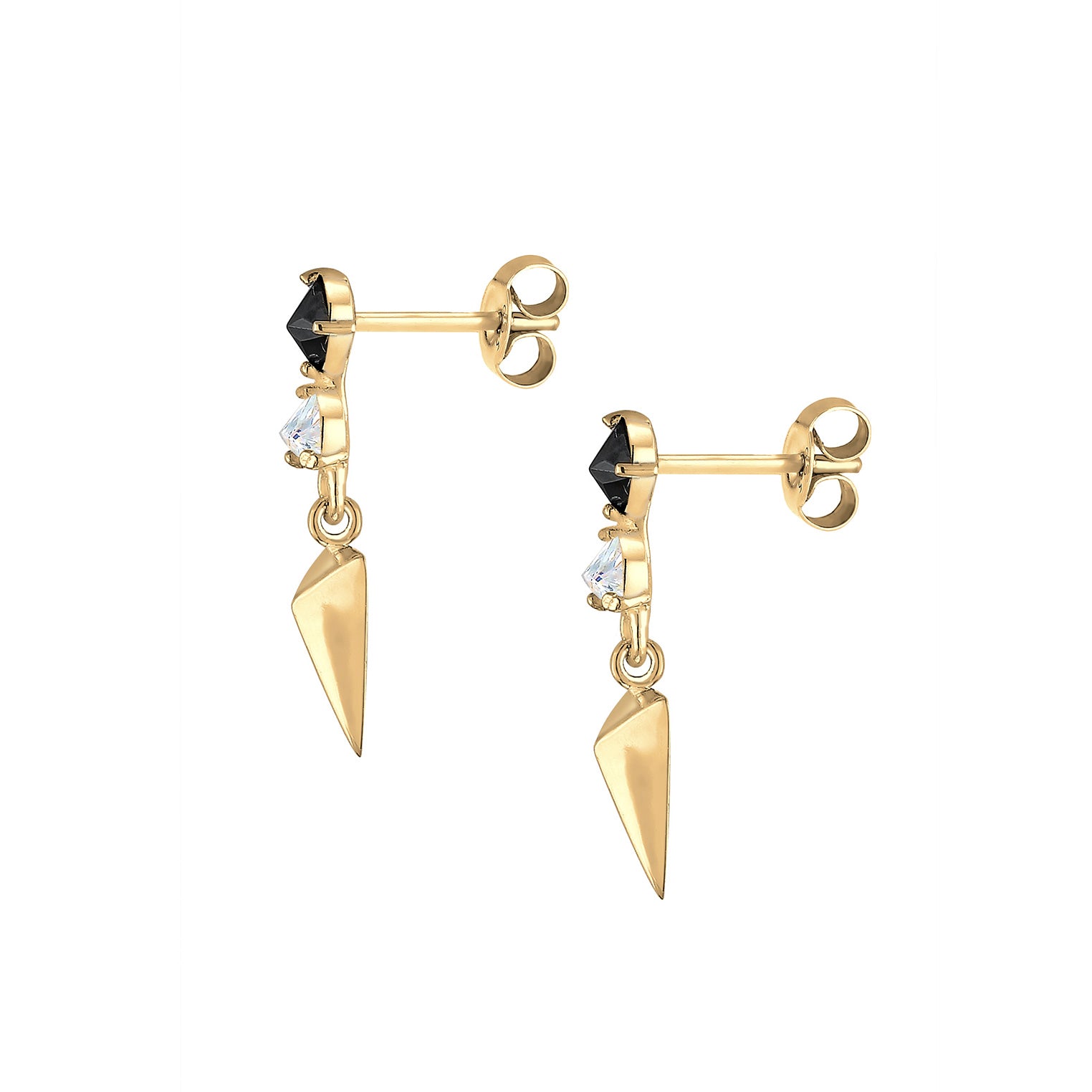 Gold - Elli | Ohrhänger Geo | Zirkonia ( Schwarz ) | 925 Sterling Silber vergoldet