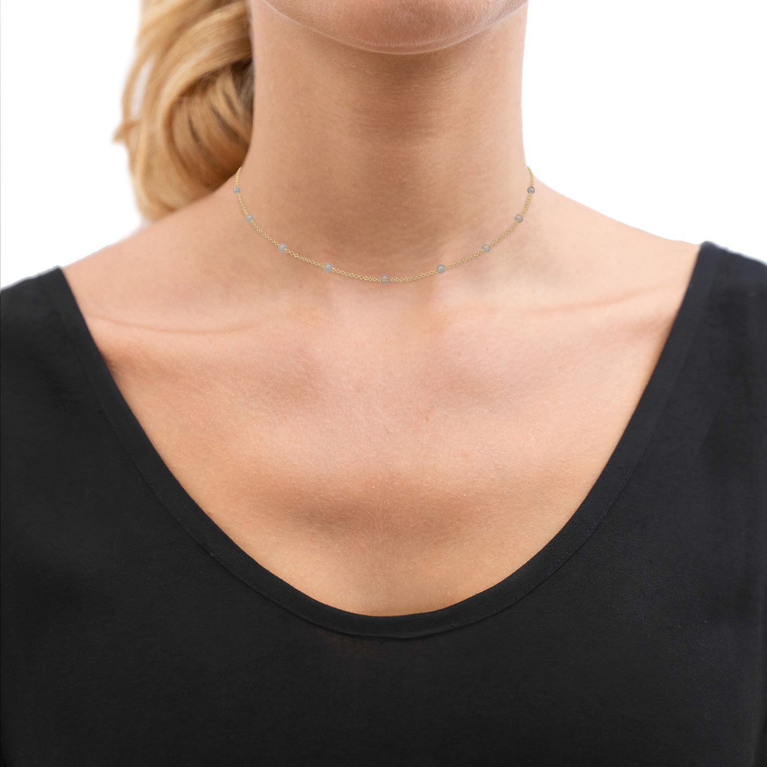 Gold - Elli | Choker | Labradorit (Grau) | 925 Sterling Silber vergoldet