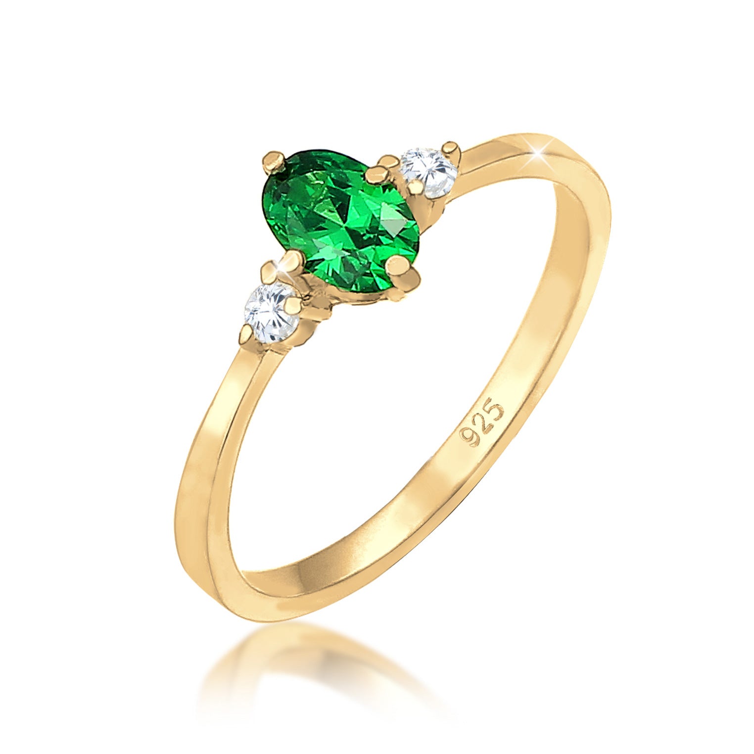 Gold - Elli | Verlobungsring | Zirkonia ( Grün ) | 925 Sterling Silber vergoldet