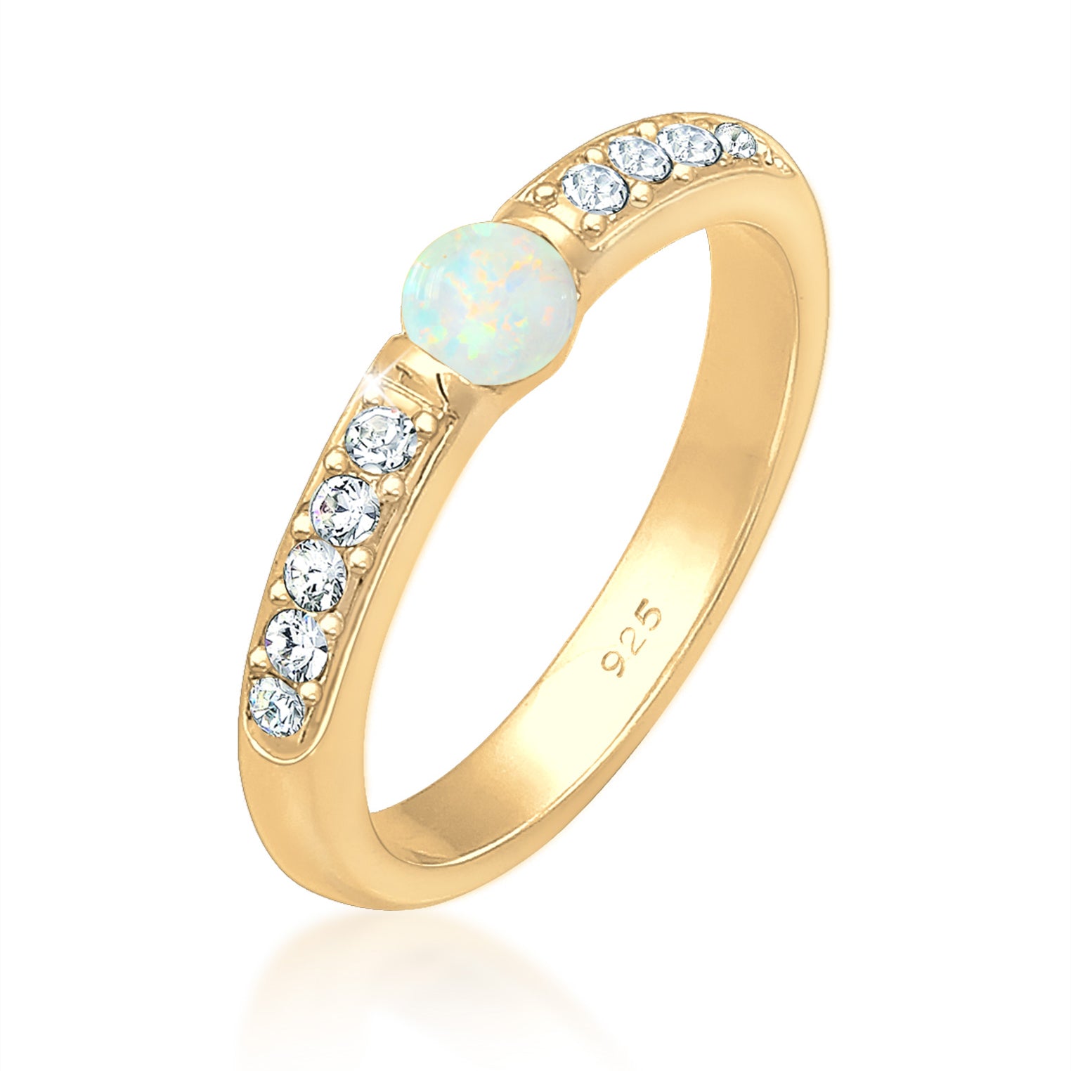Gold - Elli PREMIUM | Ring | Opal ( Weiß ) | 925 Sterling Silber vergoldet