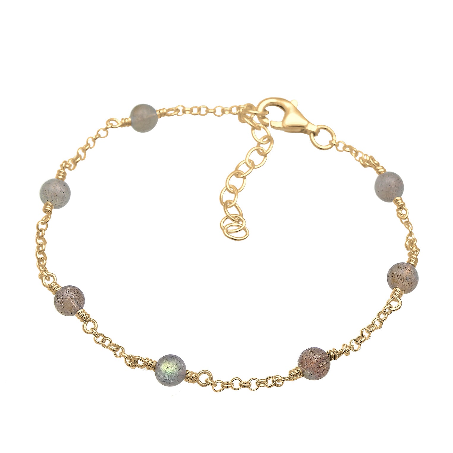 Gold - Elli | Armband | Labradorit ( Grau ) | 925 Sterling Silber vergoldet