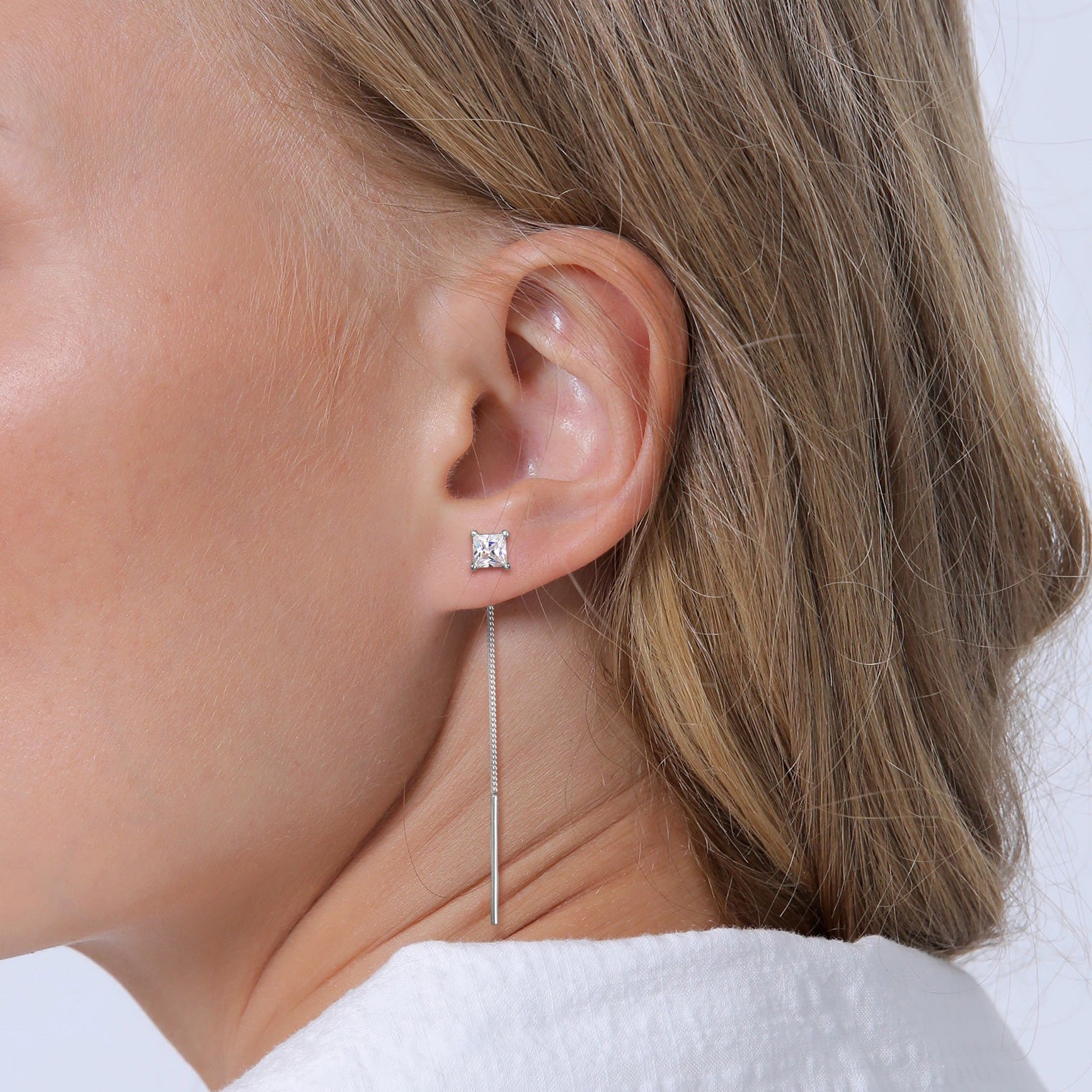 Silber - Elli | Ohrhänger Ear Chain | Zirkonia ( Weiß ) | 925er Sterling Silber