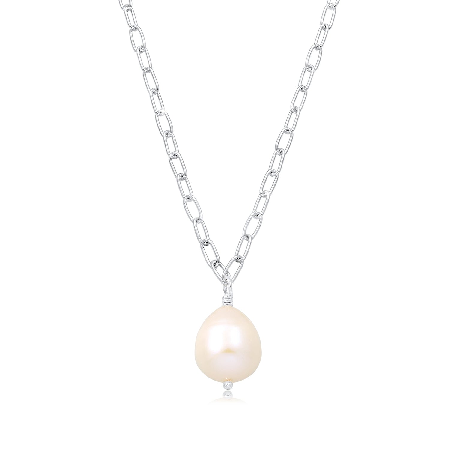 Silber - Elli PREMIUM | Glieder-Halskette | Süßwasserperle | 925er Sterling Silber