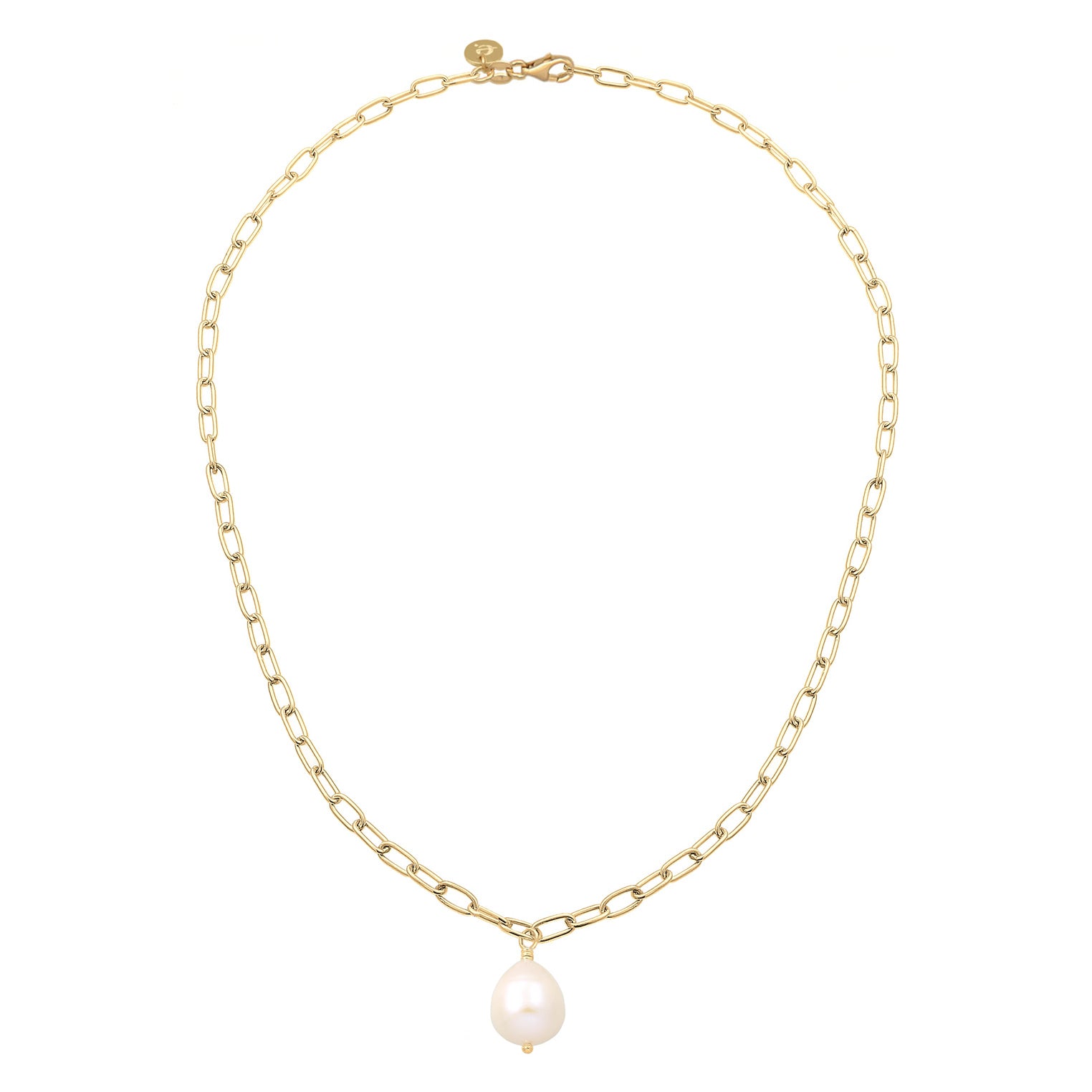 Gold - Elli PREMIUM | Glieder-Halskette | Süßwasserperle | 925 Sterling Silber vergoldet