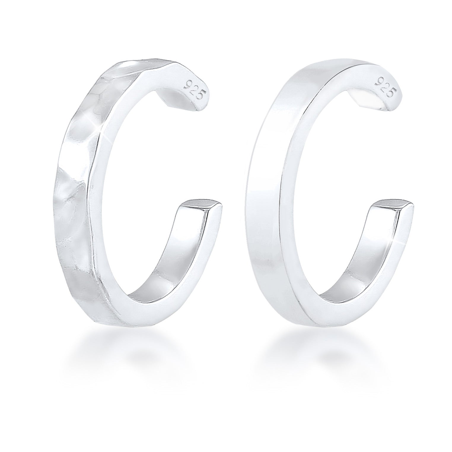 Silber - Elli | Earcuff 2er Set glänzend & gehämmert | 925er Sterling Silber