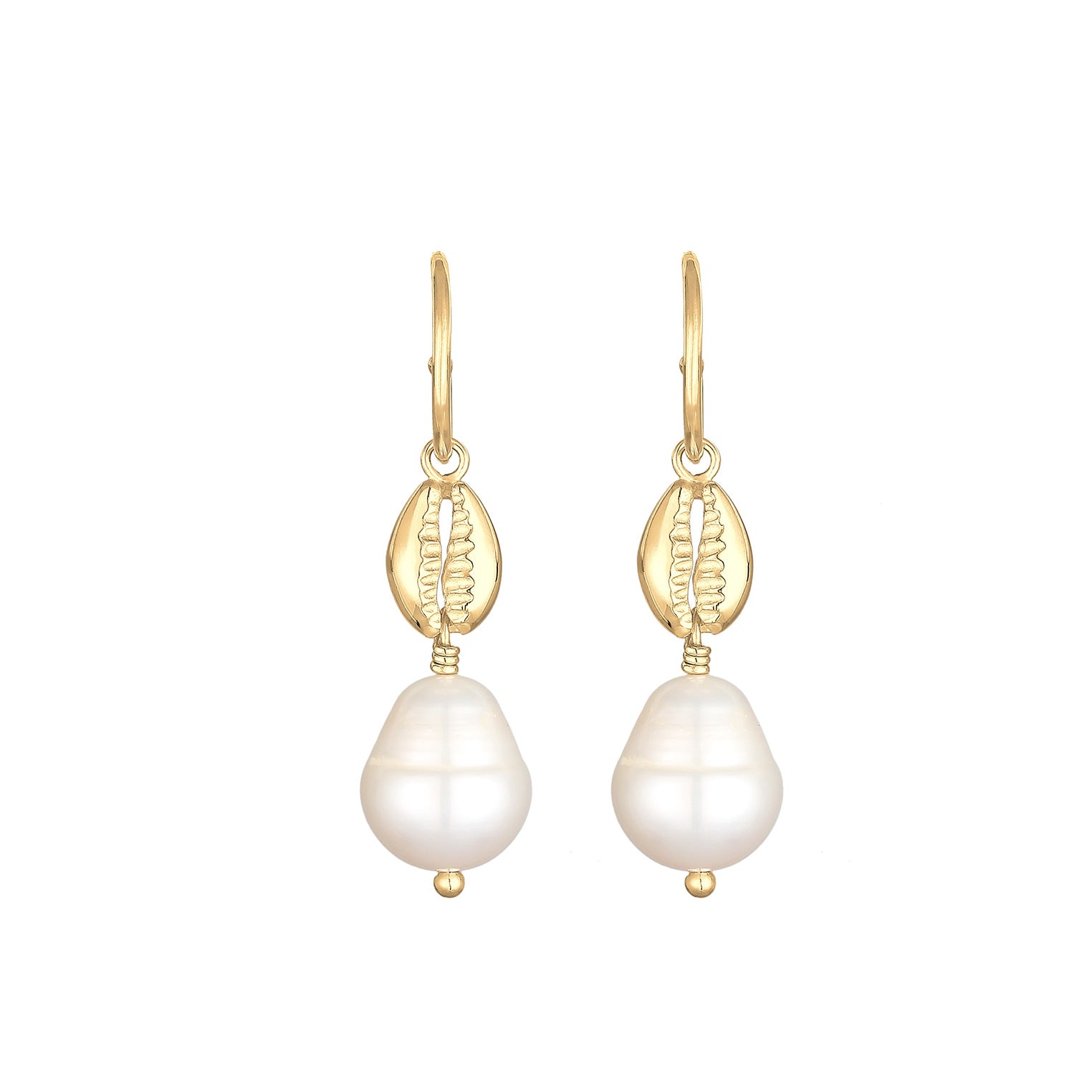 Gold - Elli | Ohrhänger Muschel | Süßwasserperle | 925 Sterling Silber vergoldet