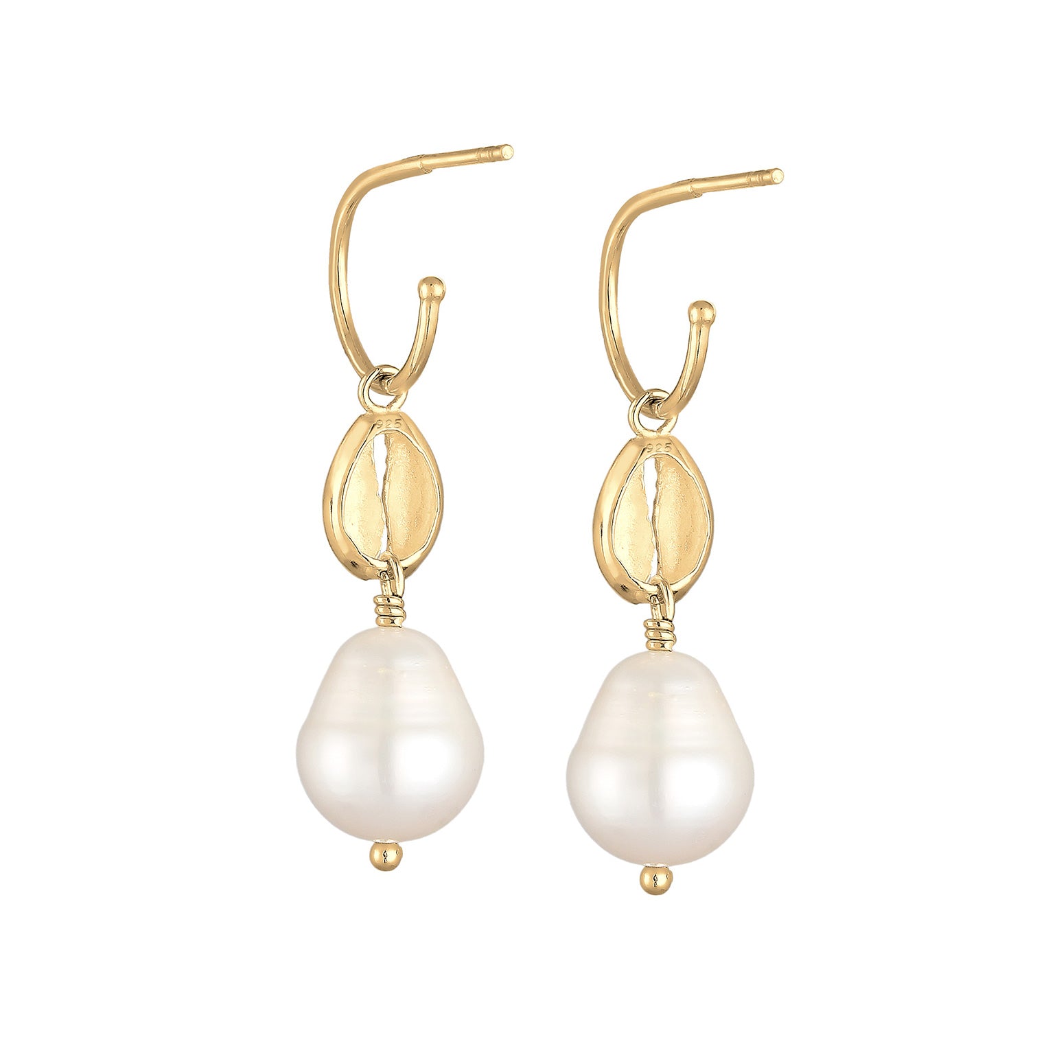 Gold - Elli | Ohrhänger Muschel | Süßwasserperle | 925 Sterling Silber vergoldet