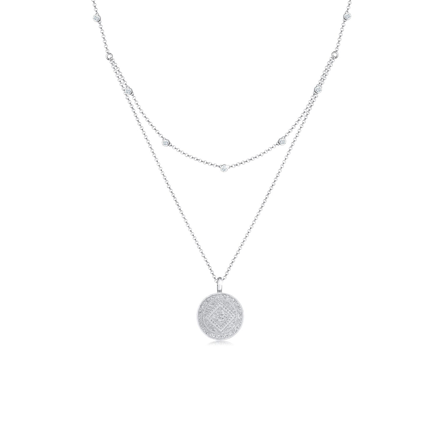 Silber - Elli | Layer-Halskette Plättchen | Mit Kristallen von Swarovski® (Weiß) | 925 Sterling Silber