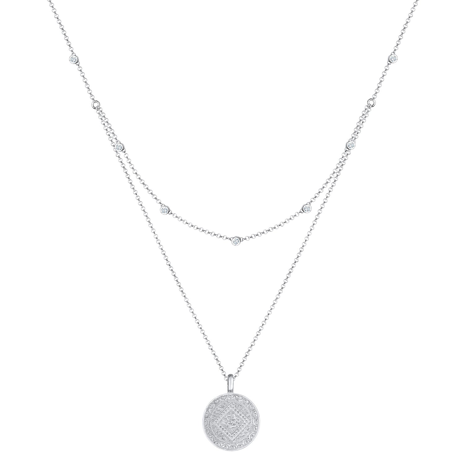 Silber - Elli | Layer-Halskette Plättchen | Mit Kristallen von Swarovski® (Weiß) | 925 Sterling Silber