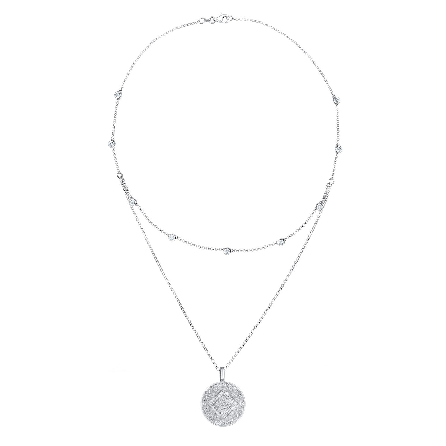 Silber - Elli | Layer-Halskette Plättchen | Mit Kristallen von Swarovski® (Weiß) | 925 Sterling Silber