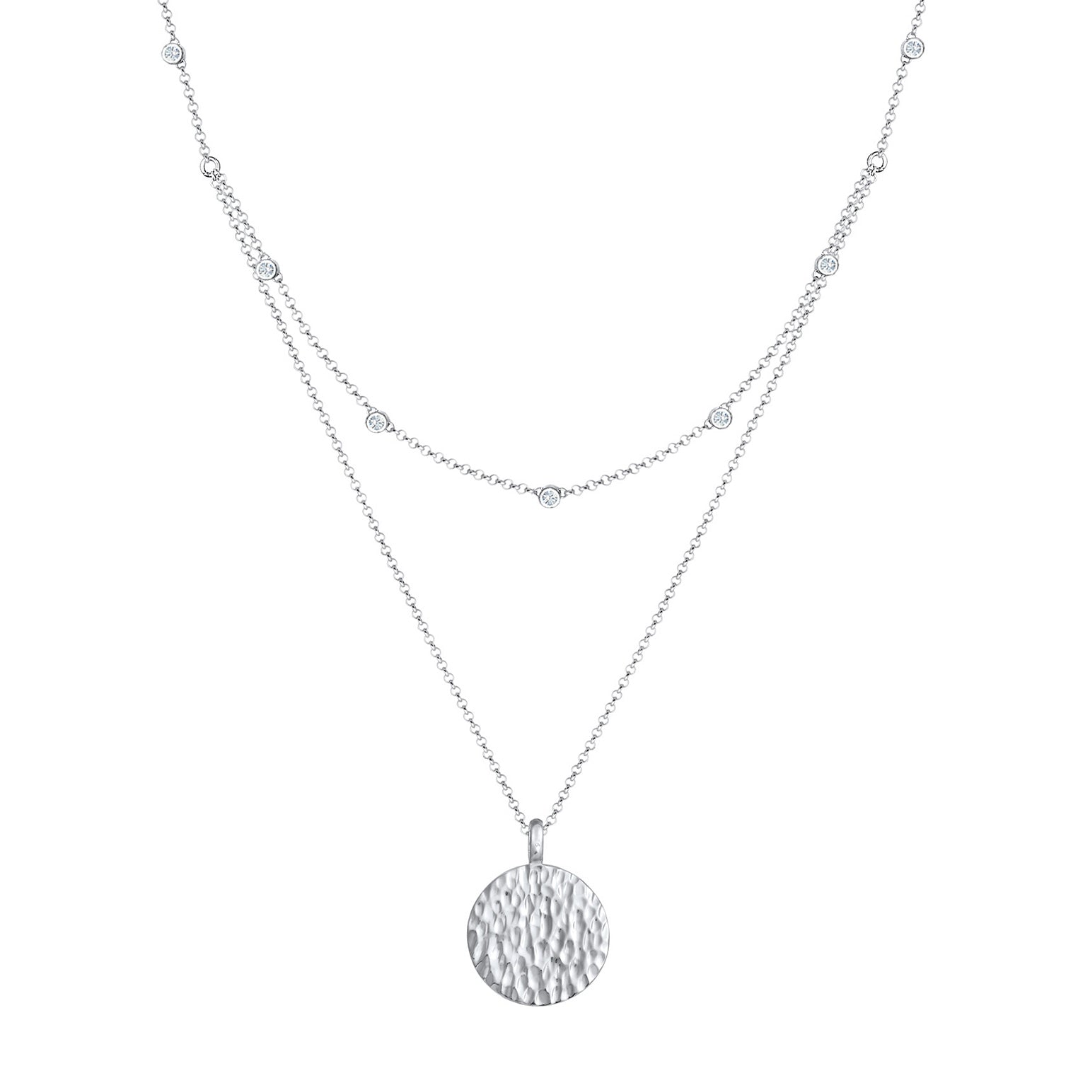 Silber - Elli | Layer-Halskette Plättchen | Mit Kristallen von Swarovski® (Weiß) | 925 Sterling Silber