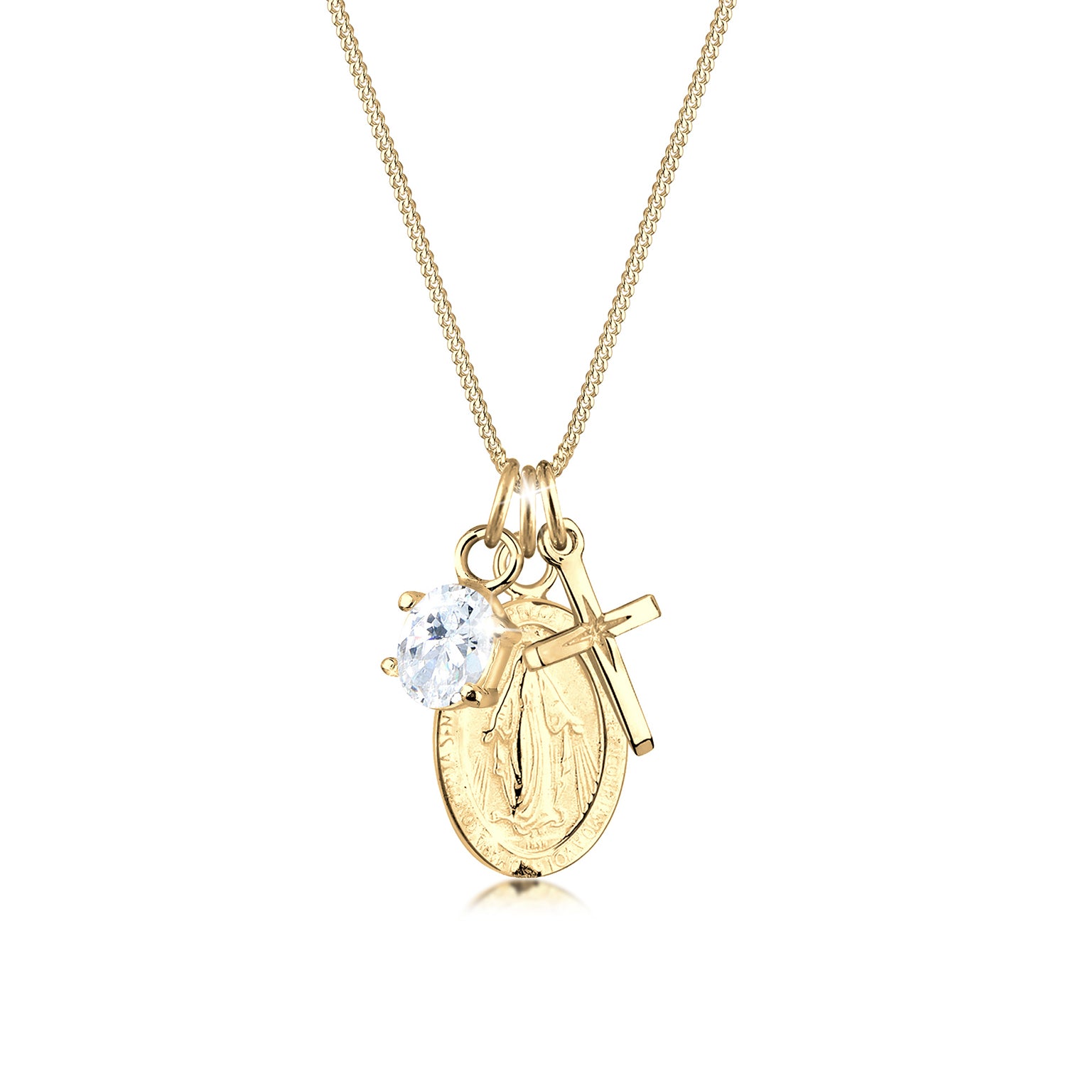 Gold - Elli | Halskette Kreuz | Zirkonia (Weiß) | 925 Sterling Silber vergoldet