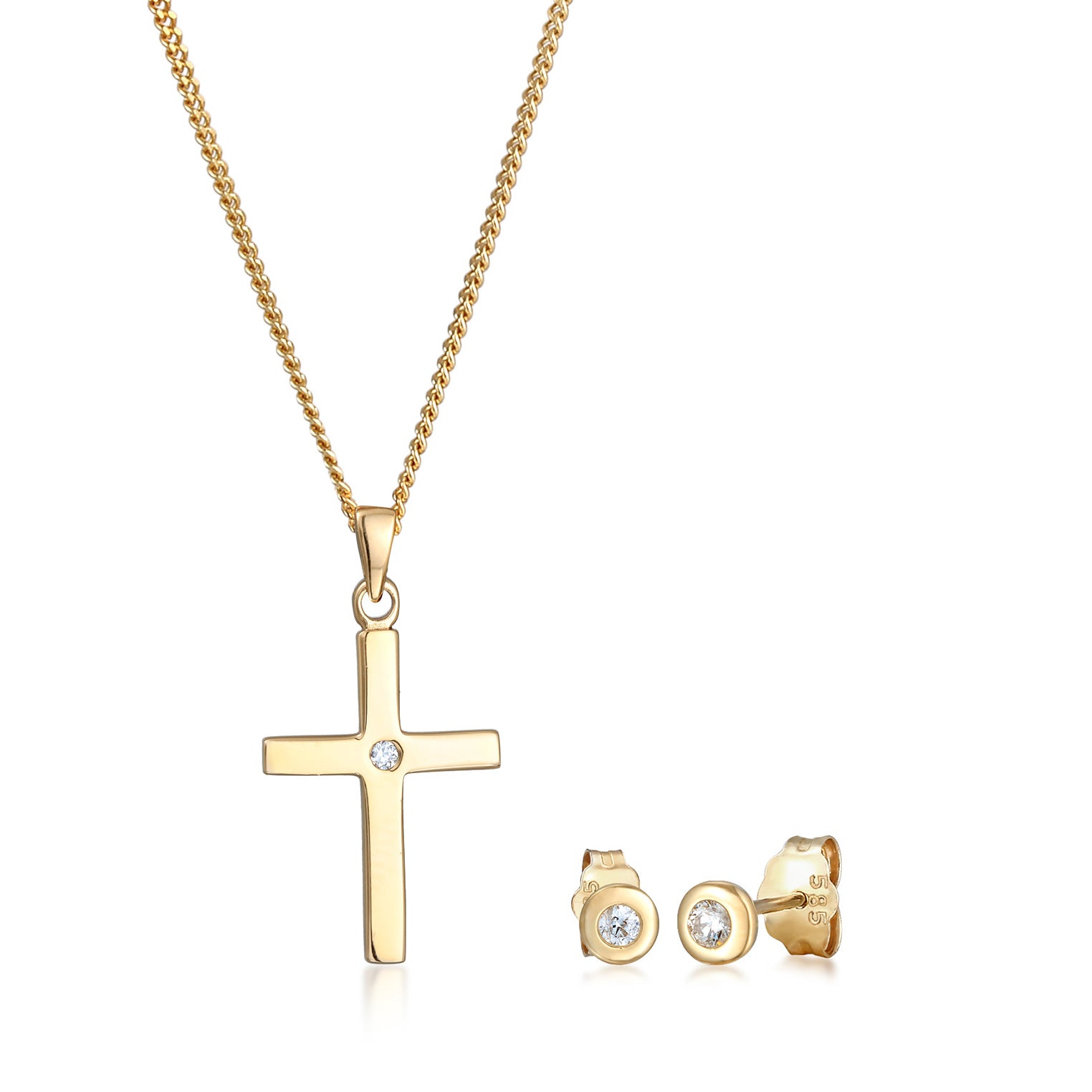 Gold - Elli DIAMONDS | Schmuckset  Kreuz | Diamant ( Weiß, 0,075 ct ) | 585 Gelbgold