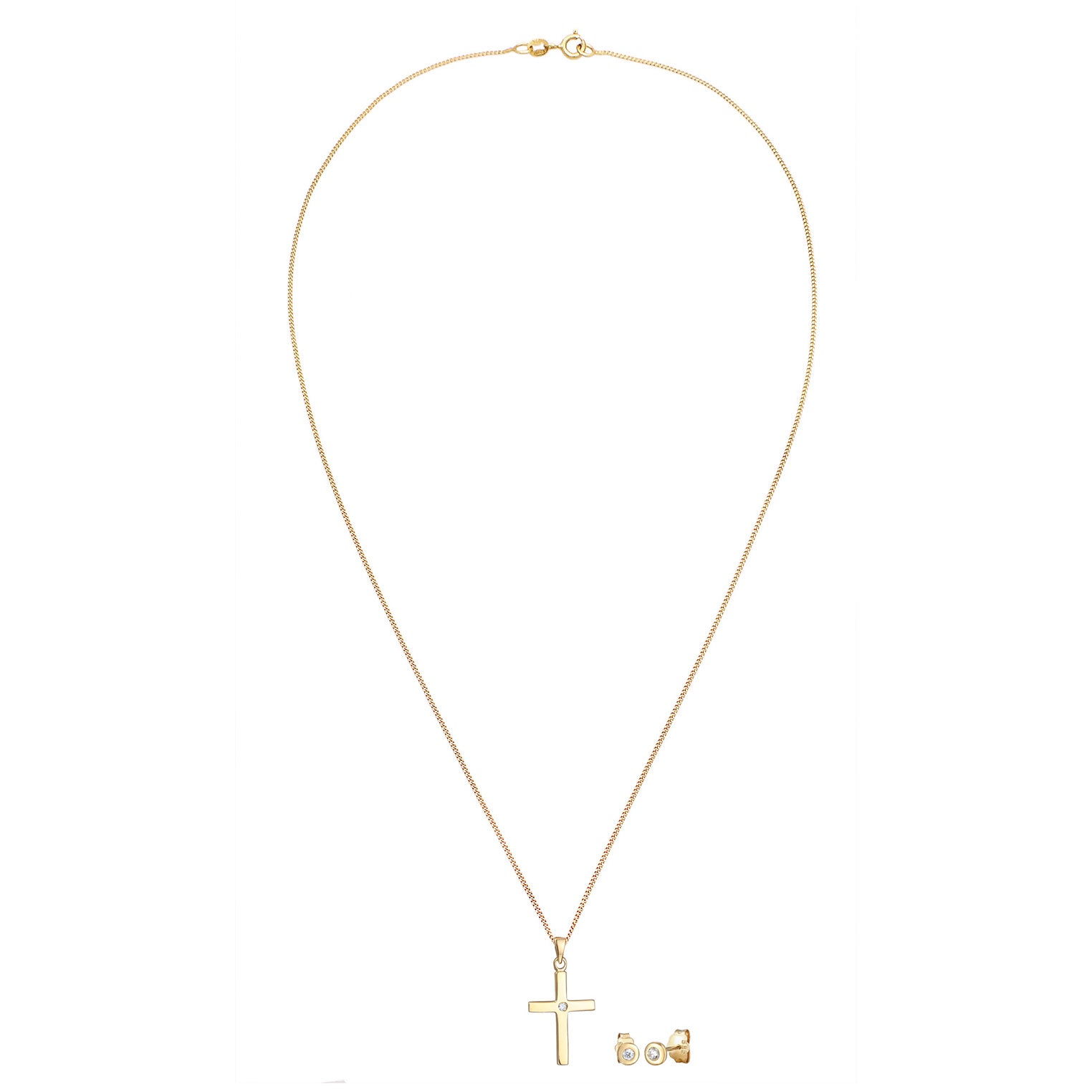 Gold - Elli DIAMONDS | Schmuckset  Kreuz | Diamant ( Weiß, 0,075 ct ) | 585 Gelbgold