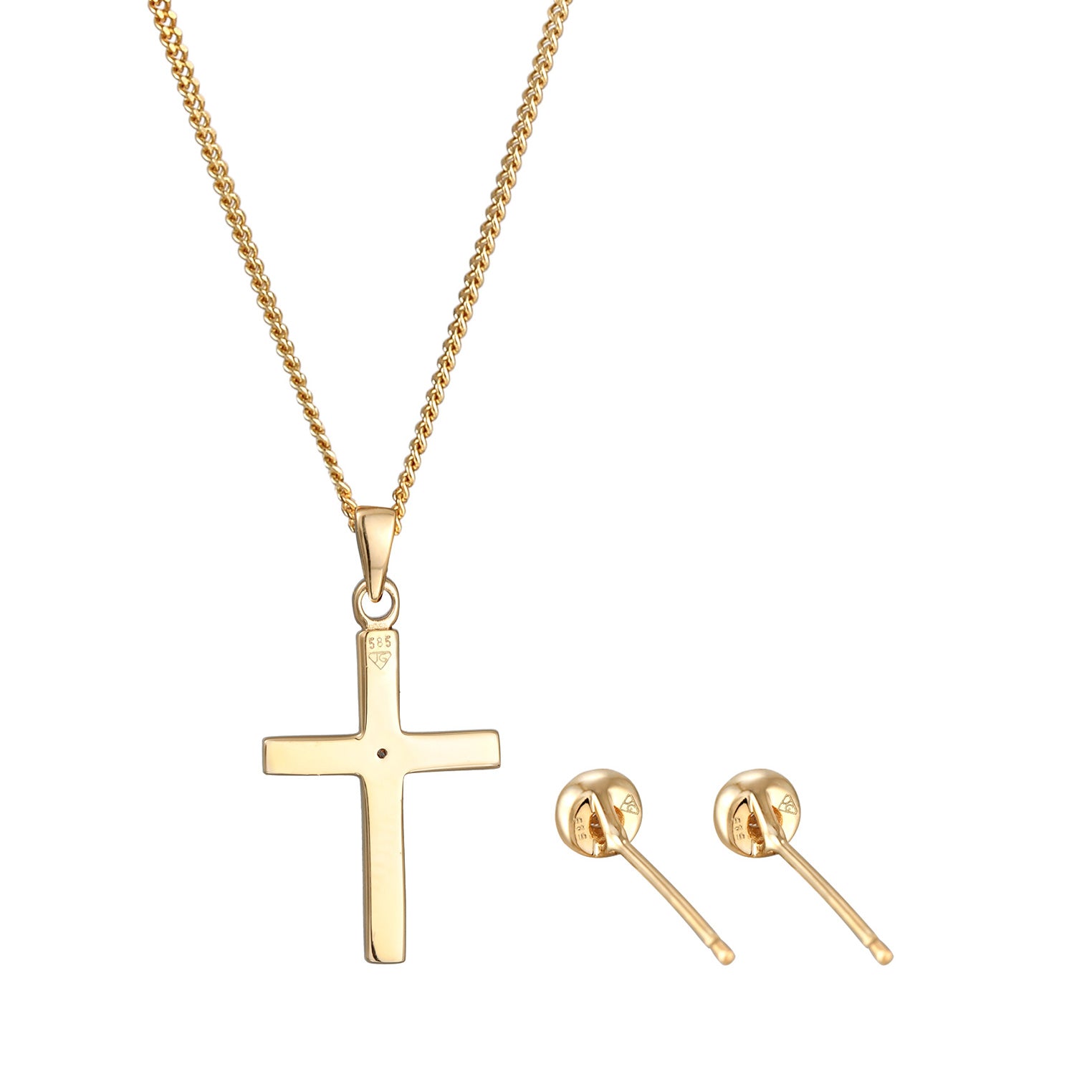 Gold - Elli DIAMONDS | Schmuckset  Kreuz | Diamant ( Weiß, 0,075 ct ) | 585 Gelbgold
