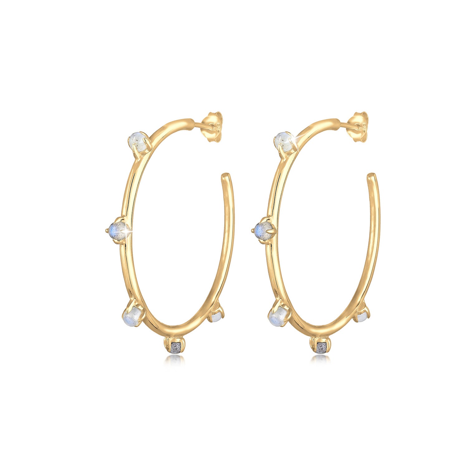 Gold - Elli PREMIUM | Creole | Mondstein ( Weiß ) | 925 Sterling Silber vergoldet