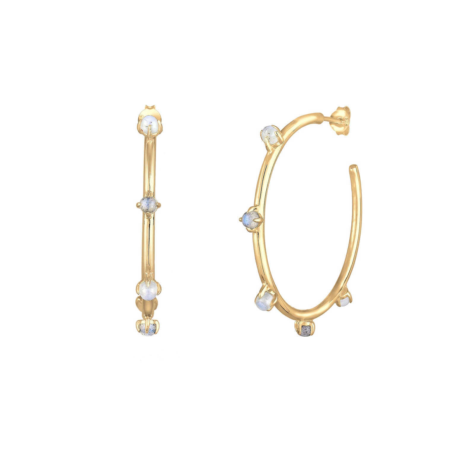 Gold - Elli PREMIUM | Creole | Mondstein ( Weiß ) | 925 Sterling Silber vergoldet