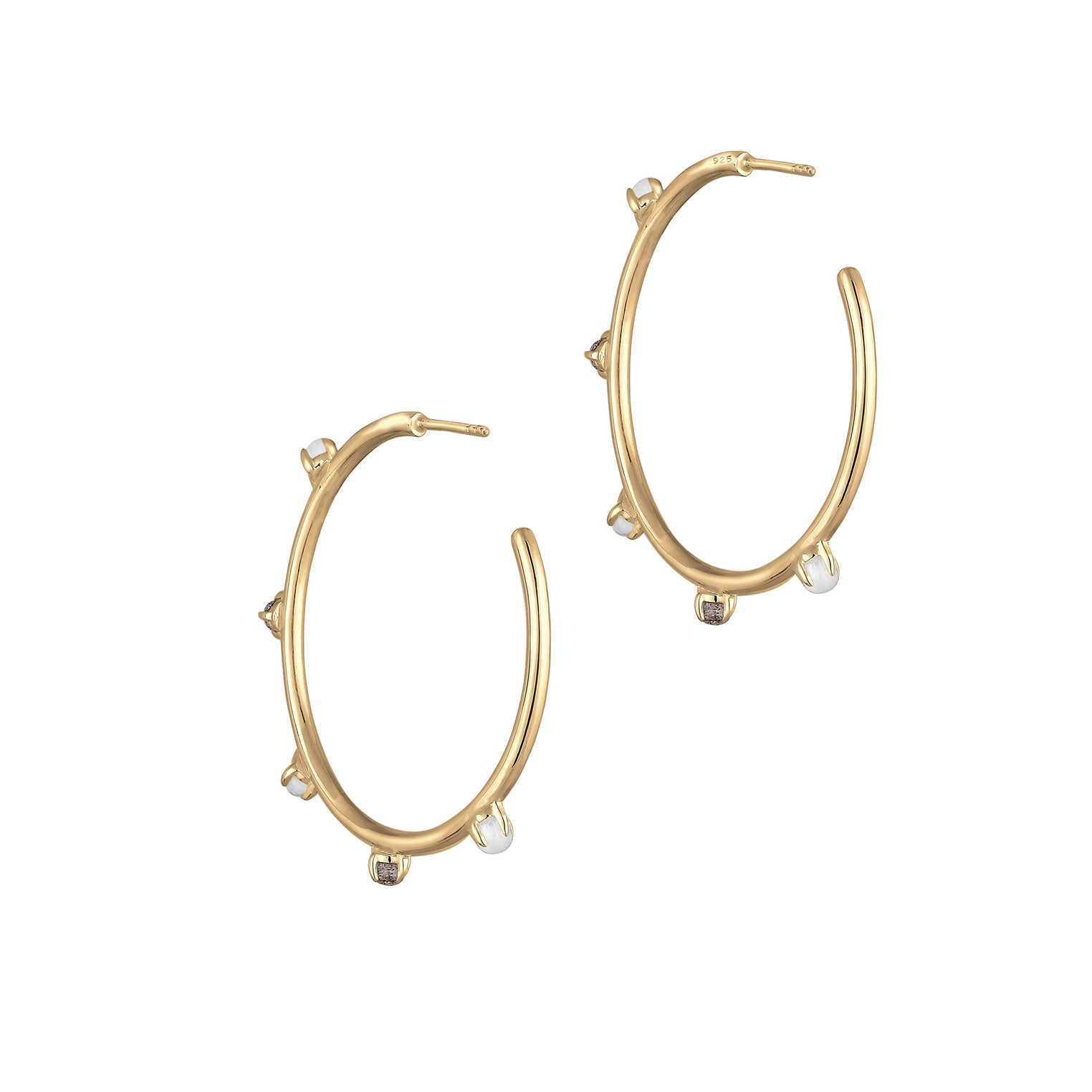 Gold - Elli PREMIUM | Creole | Mondstein ( Weiß ) | 925 Sterling Silber vergoldet