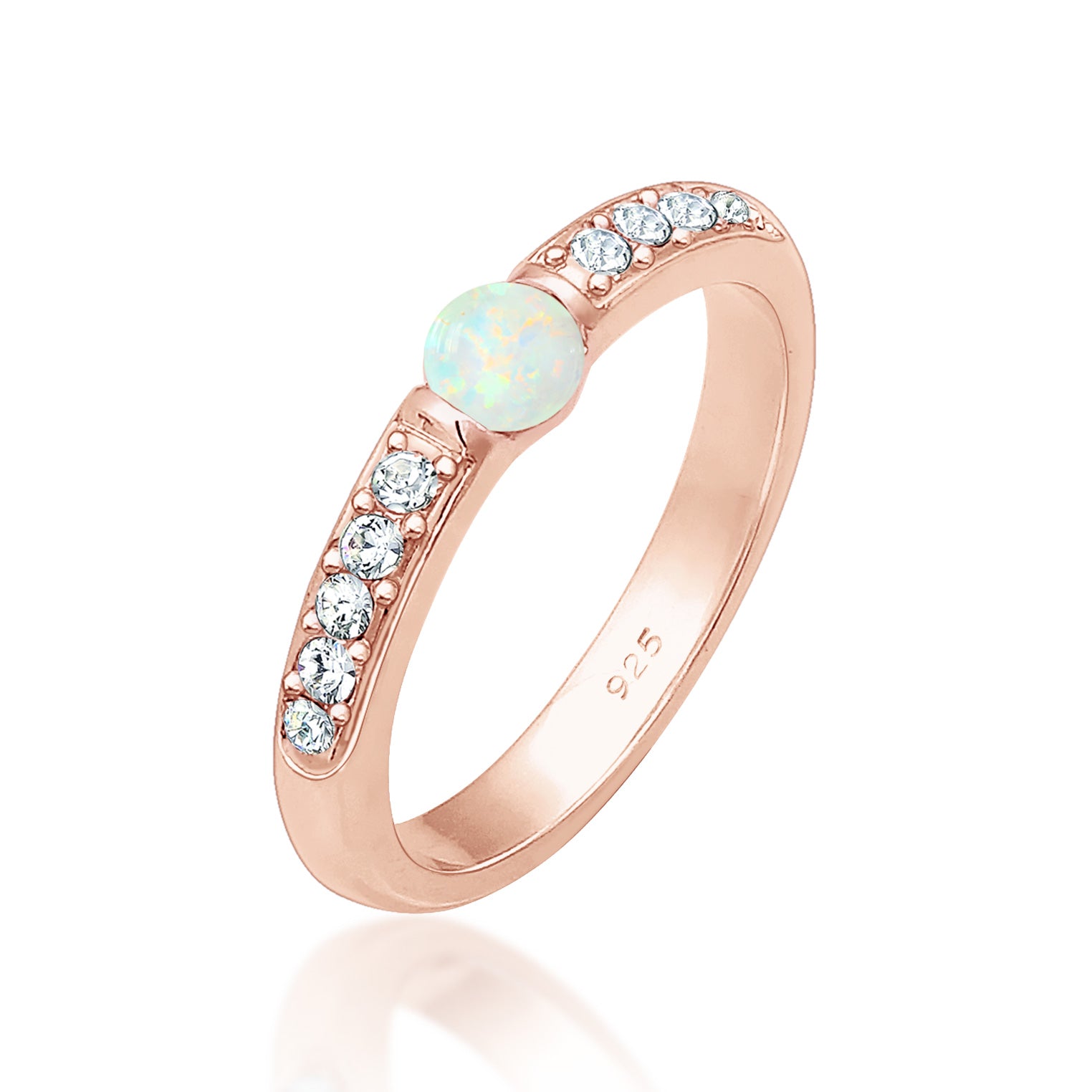 Roségold - Elli PREMIUM | Ring | Opal ( Weiß ) | 925 Sterling Silber Rosegold