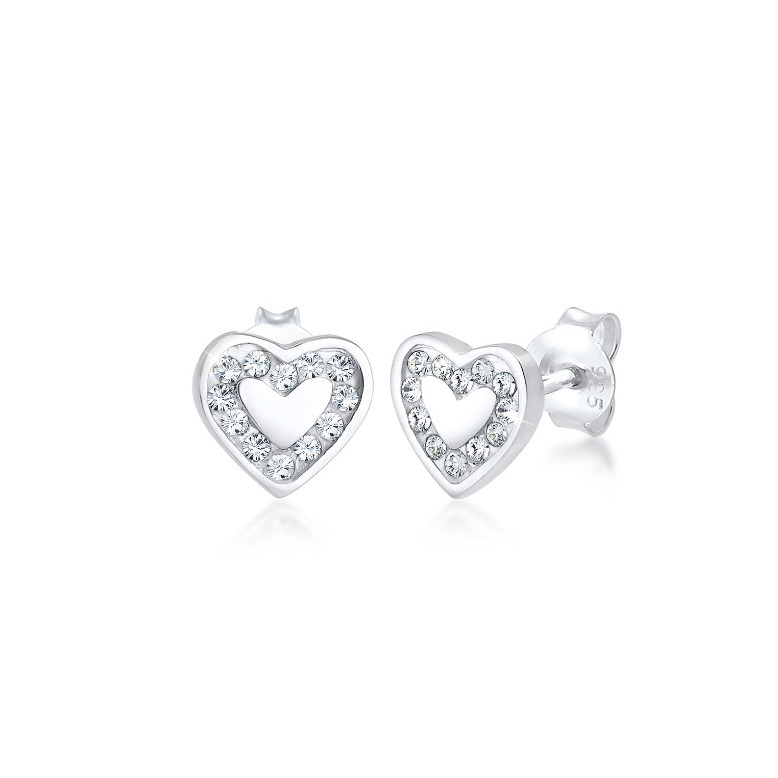 Silber - Elli | Ohrring Herz | Kristall ( Weiß ) | 925er Sterling Silber