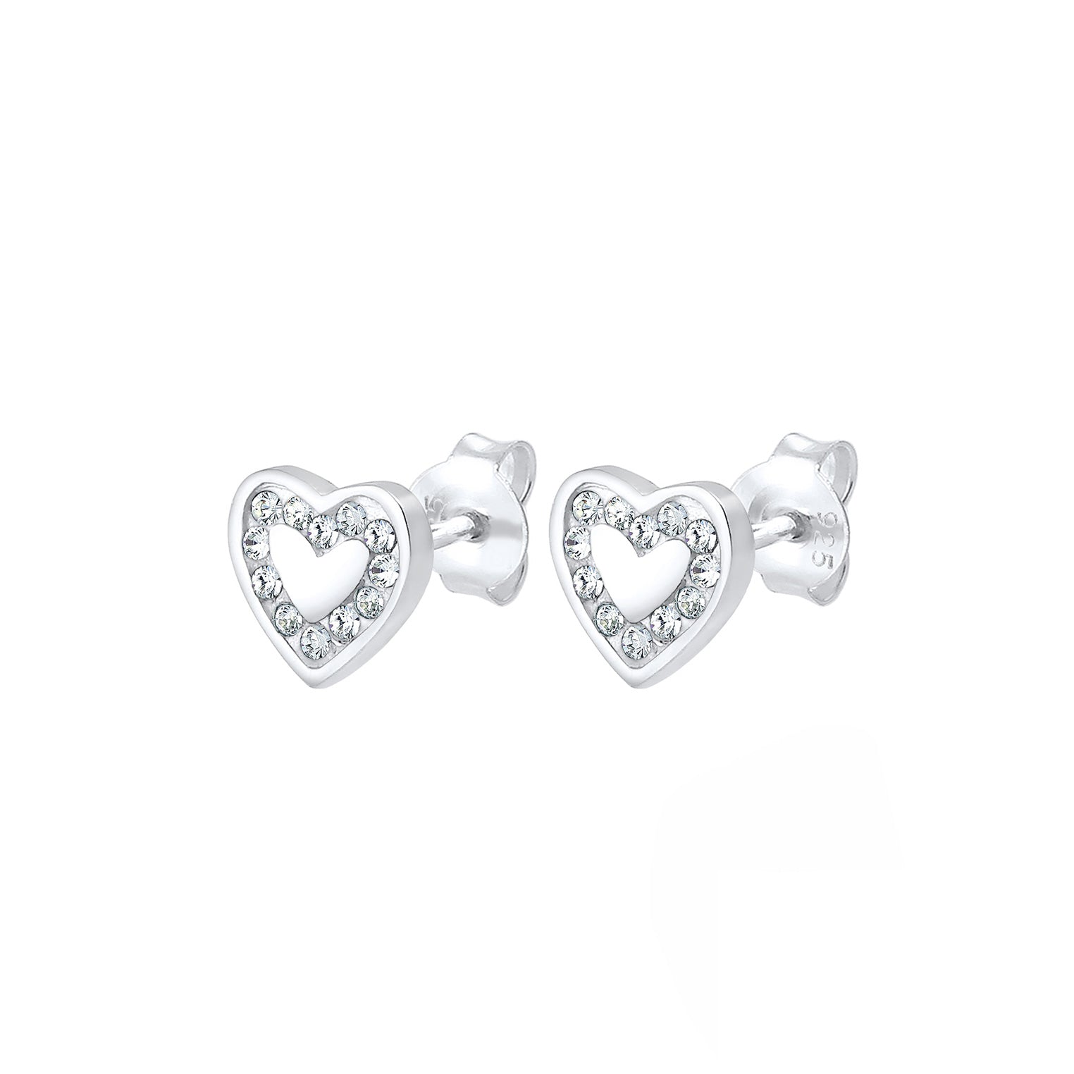 Silber - Elli | Ohrring Herz | Kristall ( Weiß ) | 925er Sterling Silber