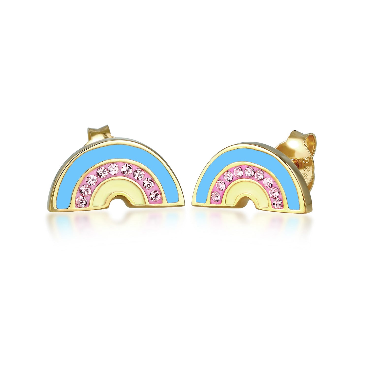 Gold - Elli | Ohrring Regenbogen | Kristall ( Rosa ) | 925 Sterling Silber vergoldet