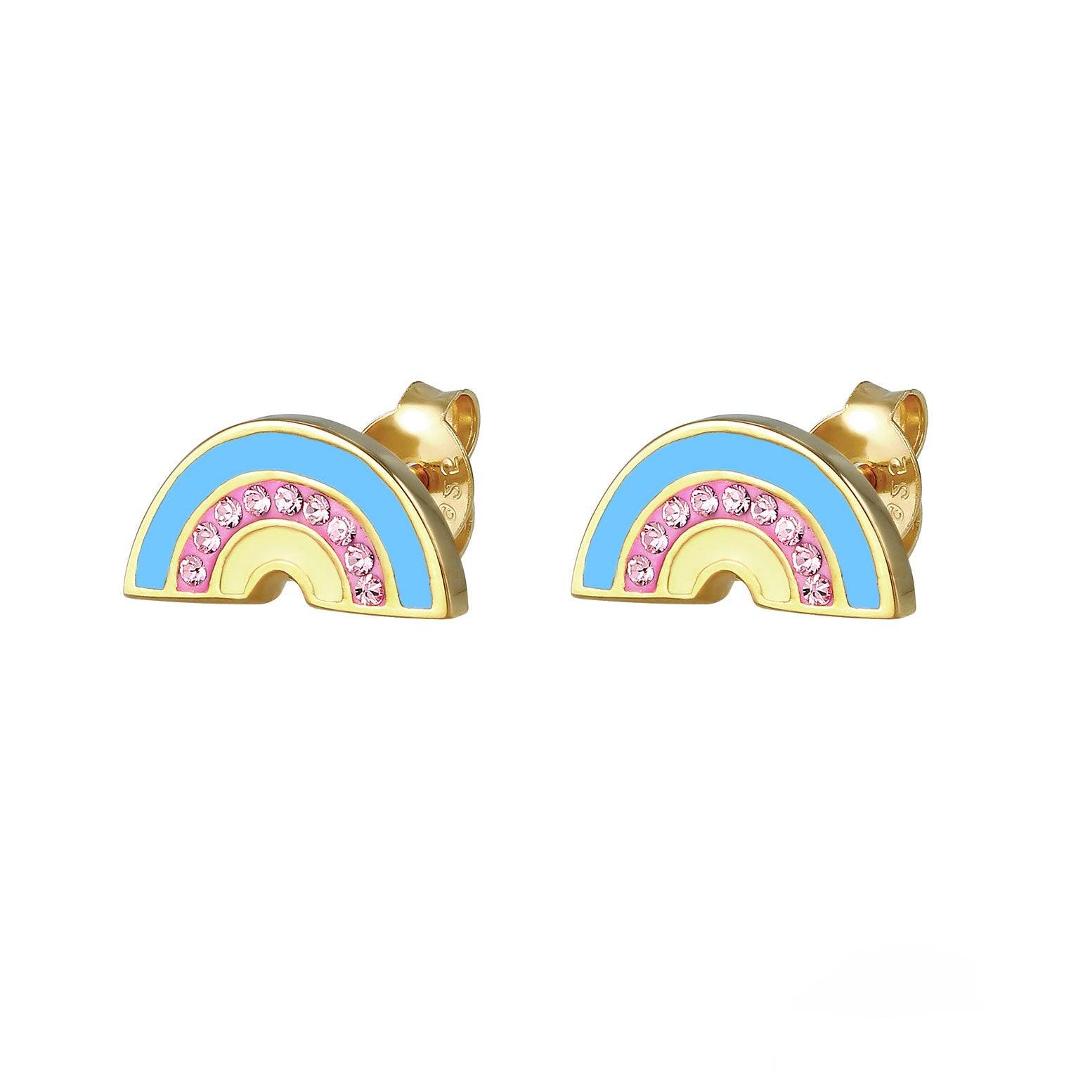 Gold - Elli | Ohrring Regenbogen | Kristall ( Rosa ) | 925 Sterling Silber vergoldet