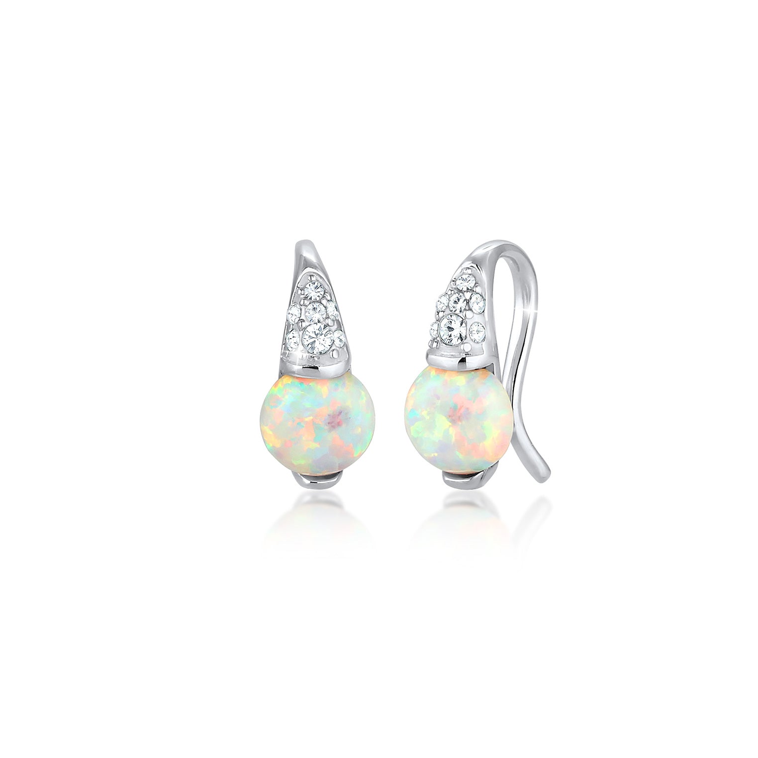 Silber - Elli PREMIUM | Ohrstecker | Opal ( Weiß ) | 925er Sterling Silber