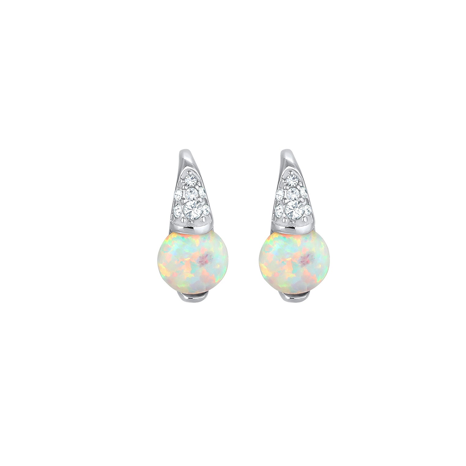 Silber - Elli PREMIUM | Ohrstecker | Opal ( Weiß ) | 925er Sterling Silber